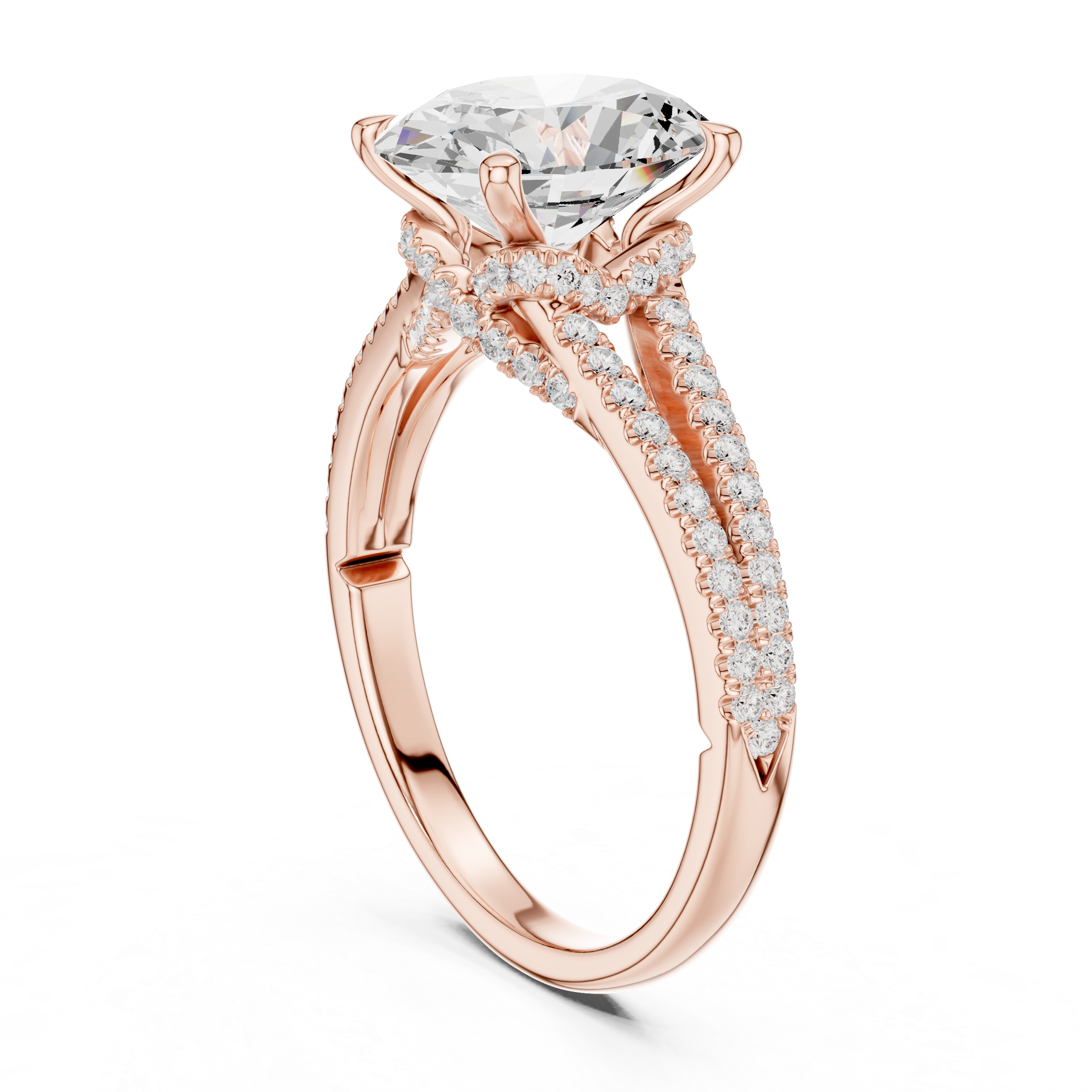 Oval Cut Split Shank Pavé Engagement Ring with Twisted Diamond Gallery