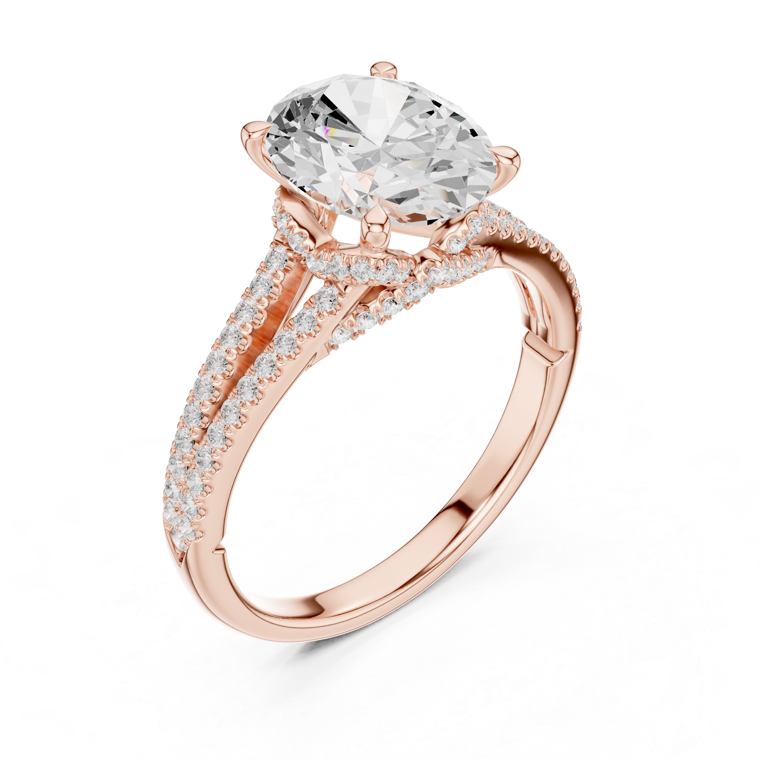 Oval Cut Split Shank Pavé Engagement Ring with Twisted Diamond Gallery