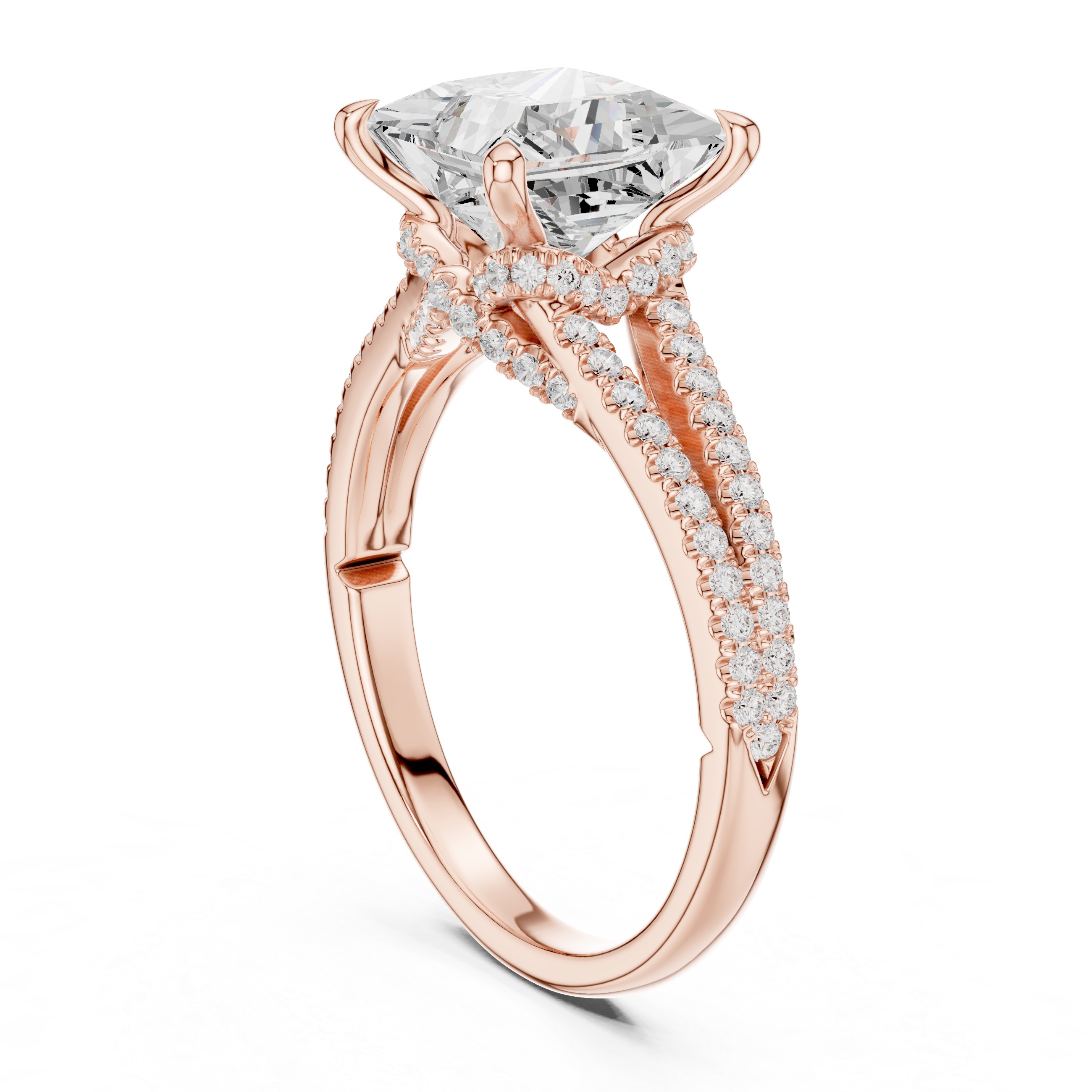 Princess Cut Split Shank Pavé Engagement Ring with Twisted Diamond Gallery