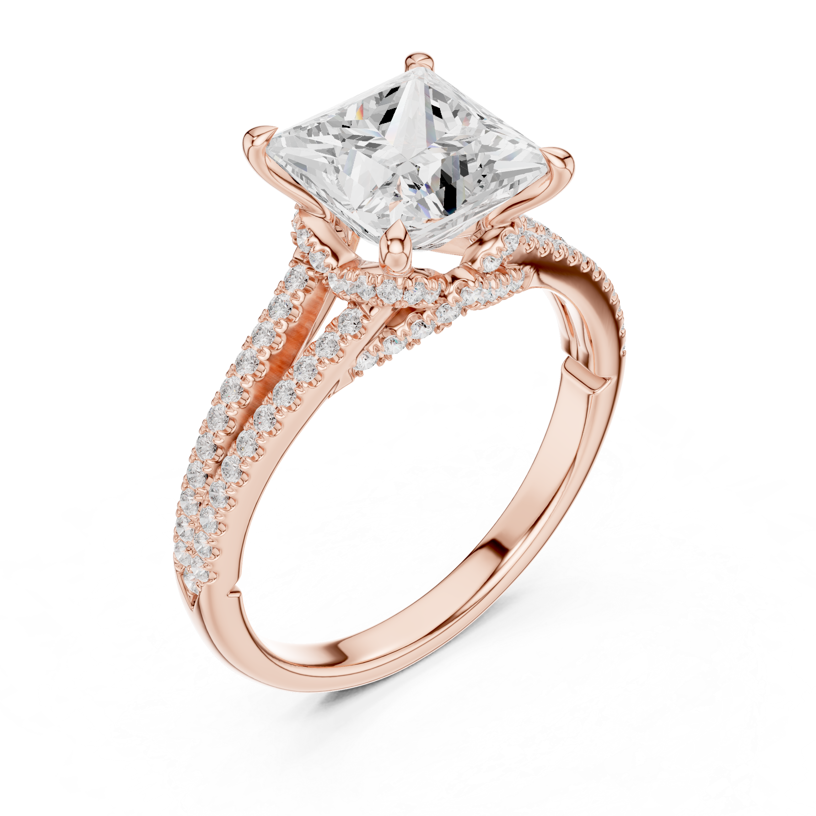 Princess Cut Split Shank Pavé Engagement Ring with Twisted Diamond Gallery
