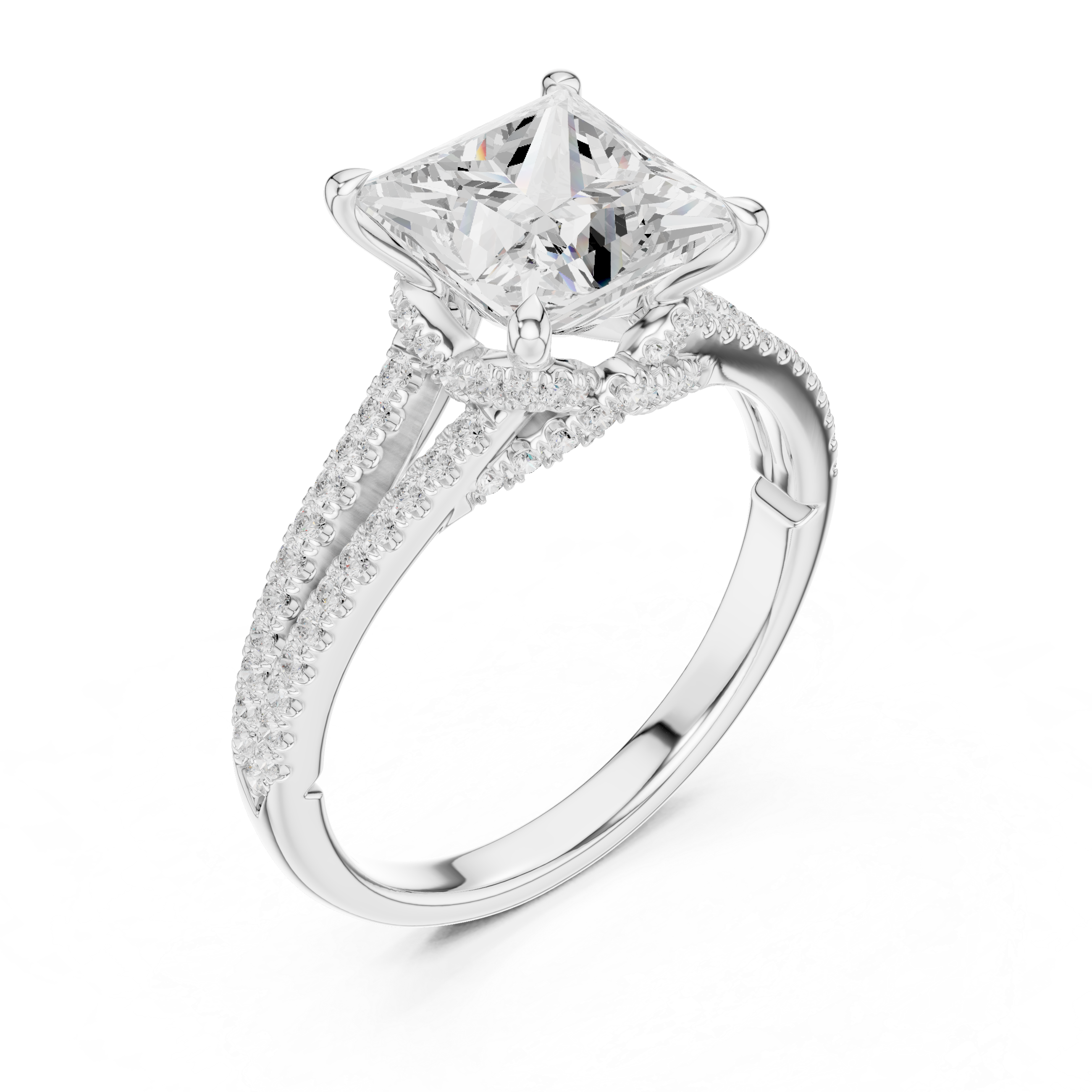 Princess Cut Split Shank Pavé Engagement Ring with Twisted Diamond Gallery
