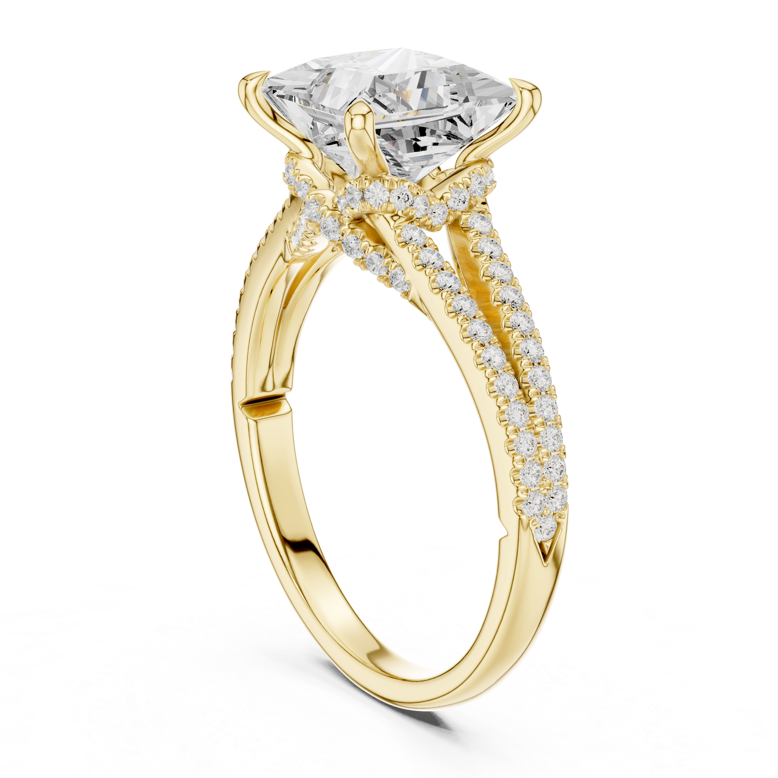 Princess Cut Split Shank Pavé Engagement Ring with Twisted Diamond Gallery