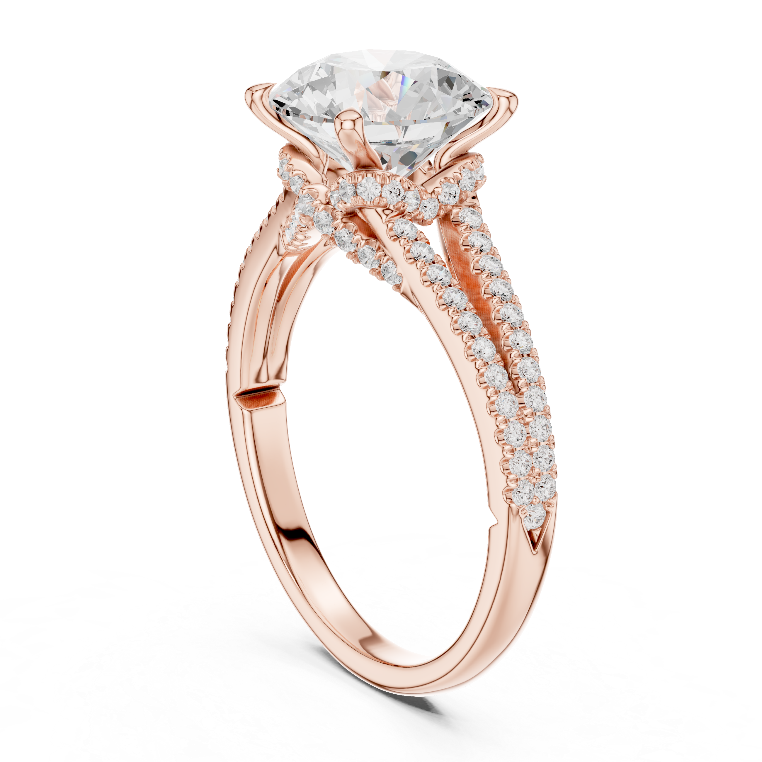 Round Cut Split Shank Pavé Engagement Ring with Twisted Diamond Gallery