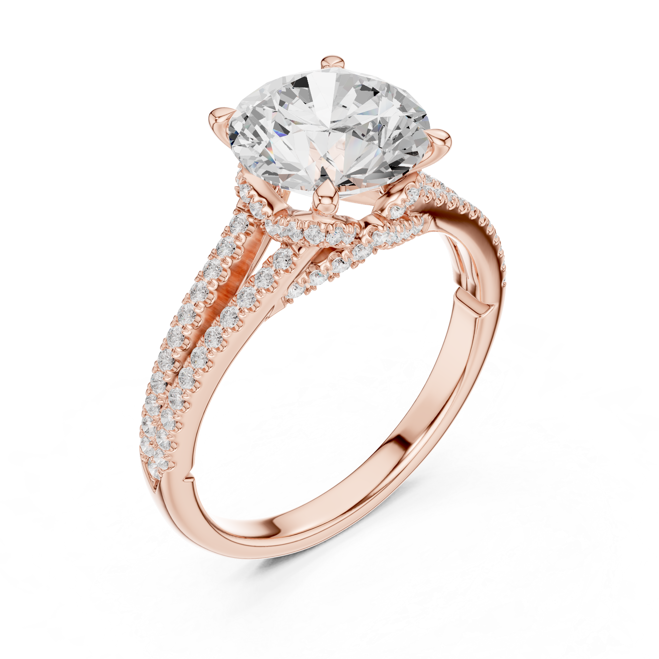 Round Cut Split Shank Pavé Engagement Ring with Twisted Diamond Gallery