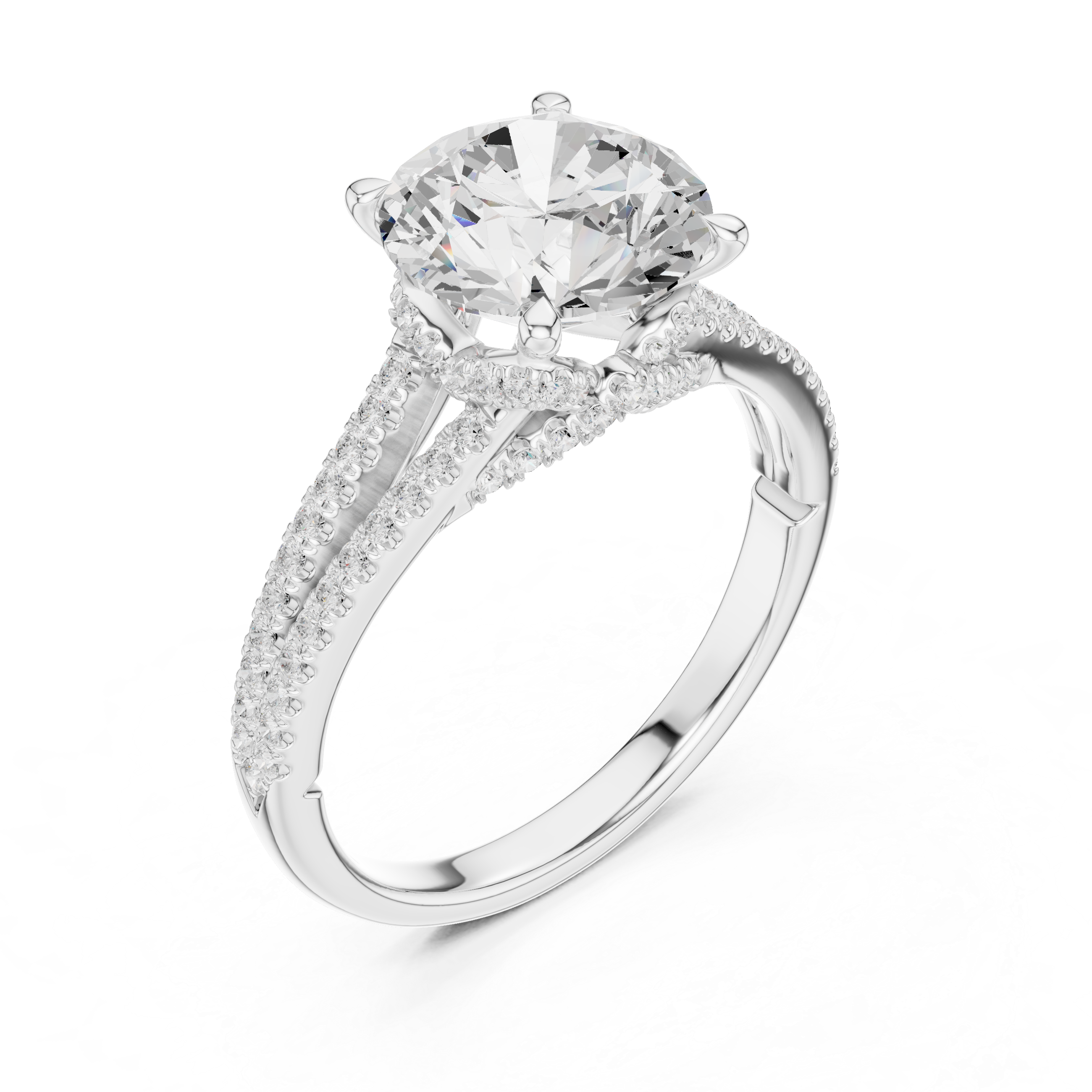 Round Cut Split Shank Pavé Engagement Ring with Twisted Diamond Gallery