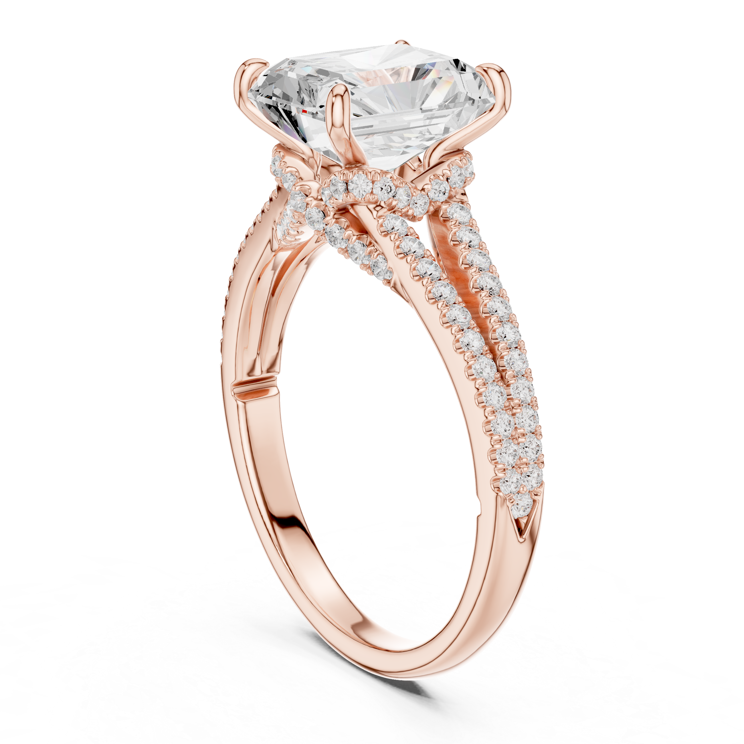 Radiant-Cut Split-Shank Pavé Engagement Ring