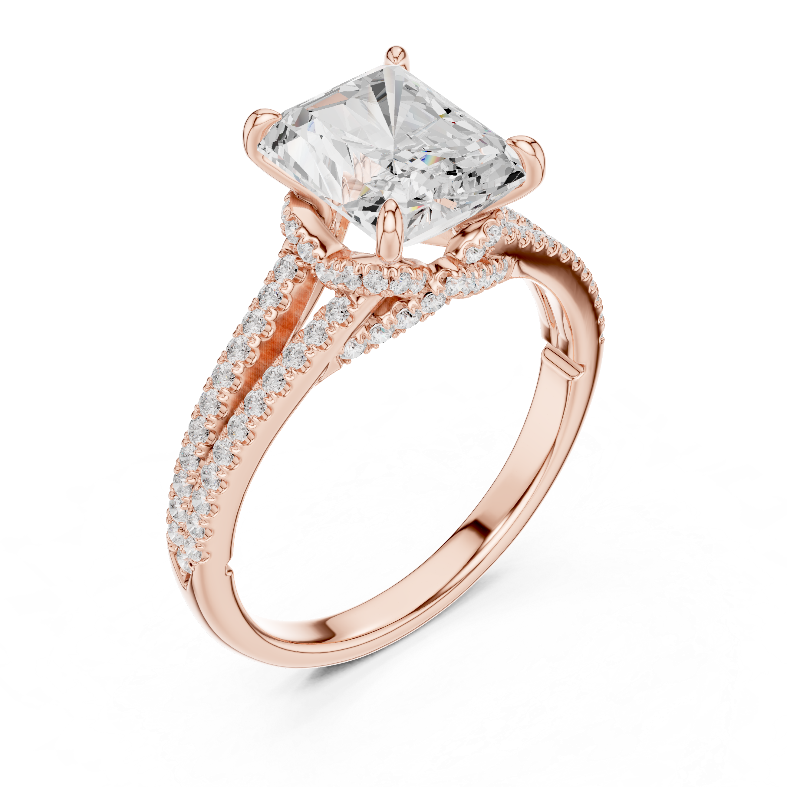 Radiant-Cut Split-Shank Pavé Engagement Ring