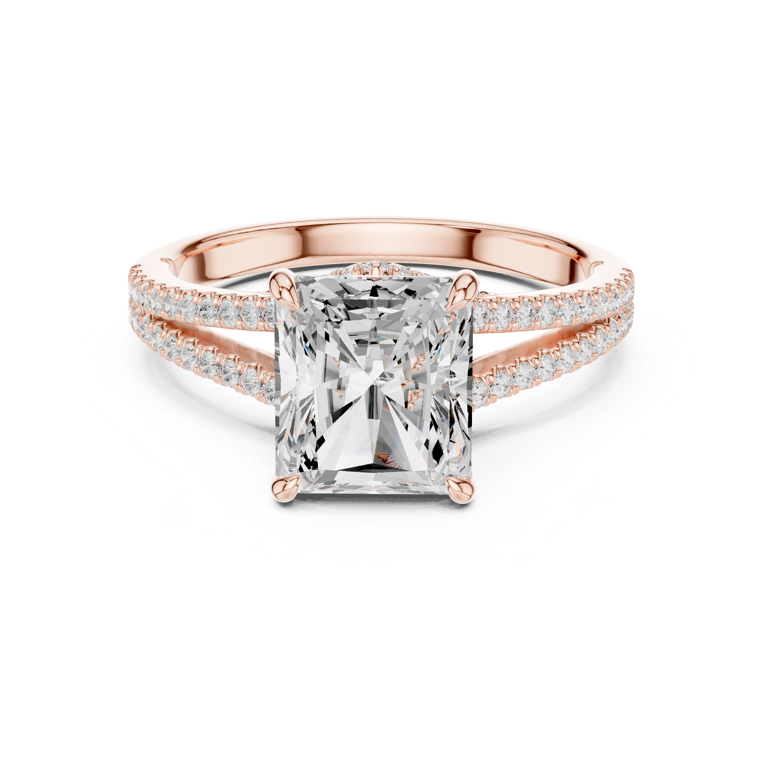 Radiant-Cut Split-Shank Pavé Engagement Ring