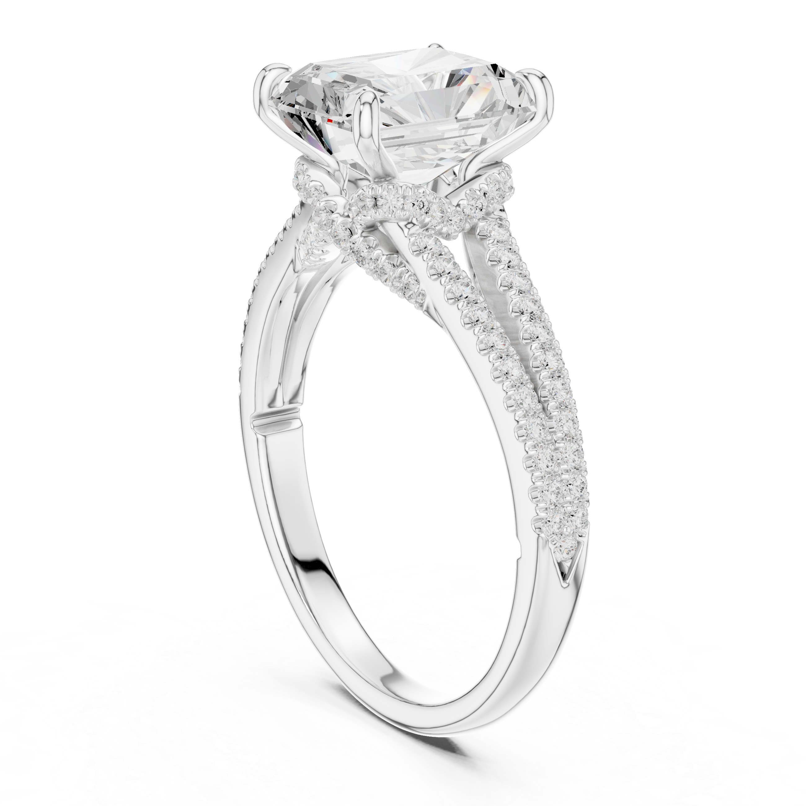 Radiant-Cut Split-Shank Pavé Engagement Ring