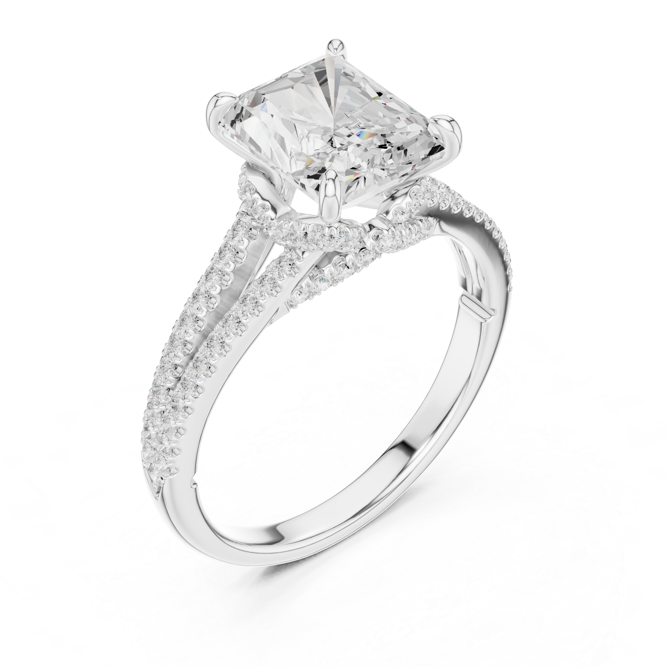 Radiant-Cut Split-Shank Pavé Engagement Ring