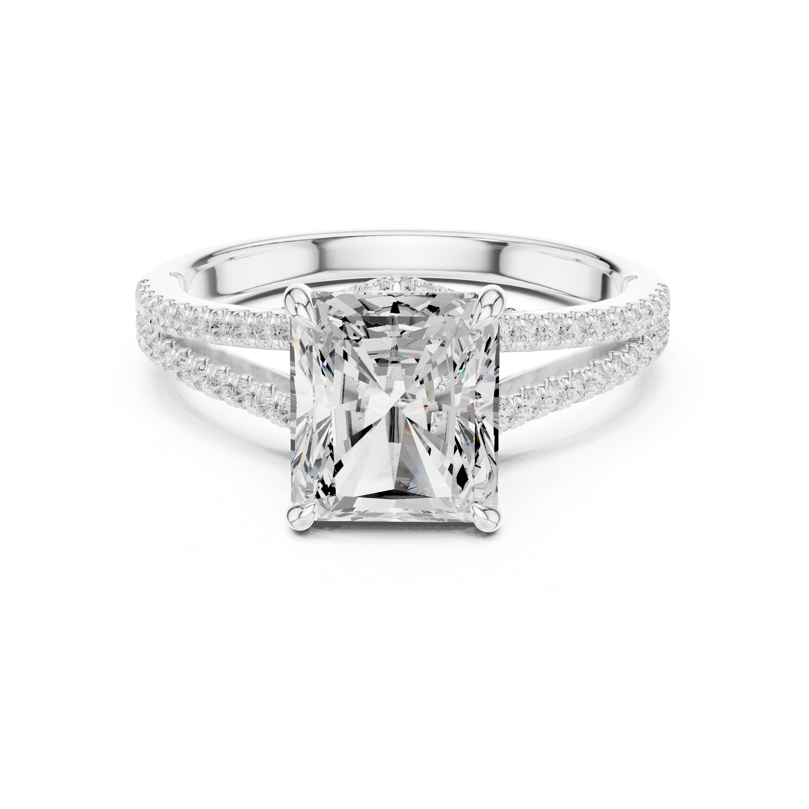Radiant-Cut Split-Shank Pavé Engagement Ring