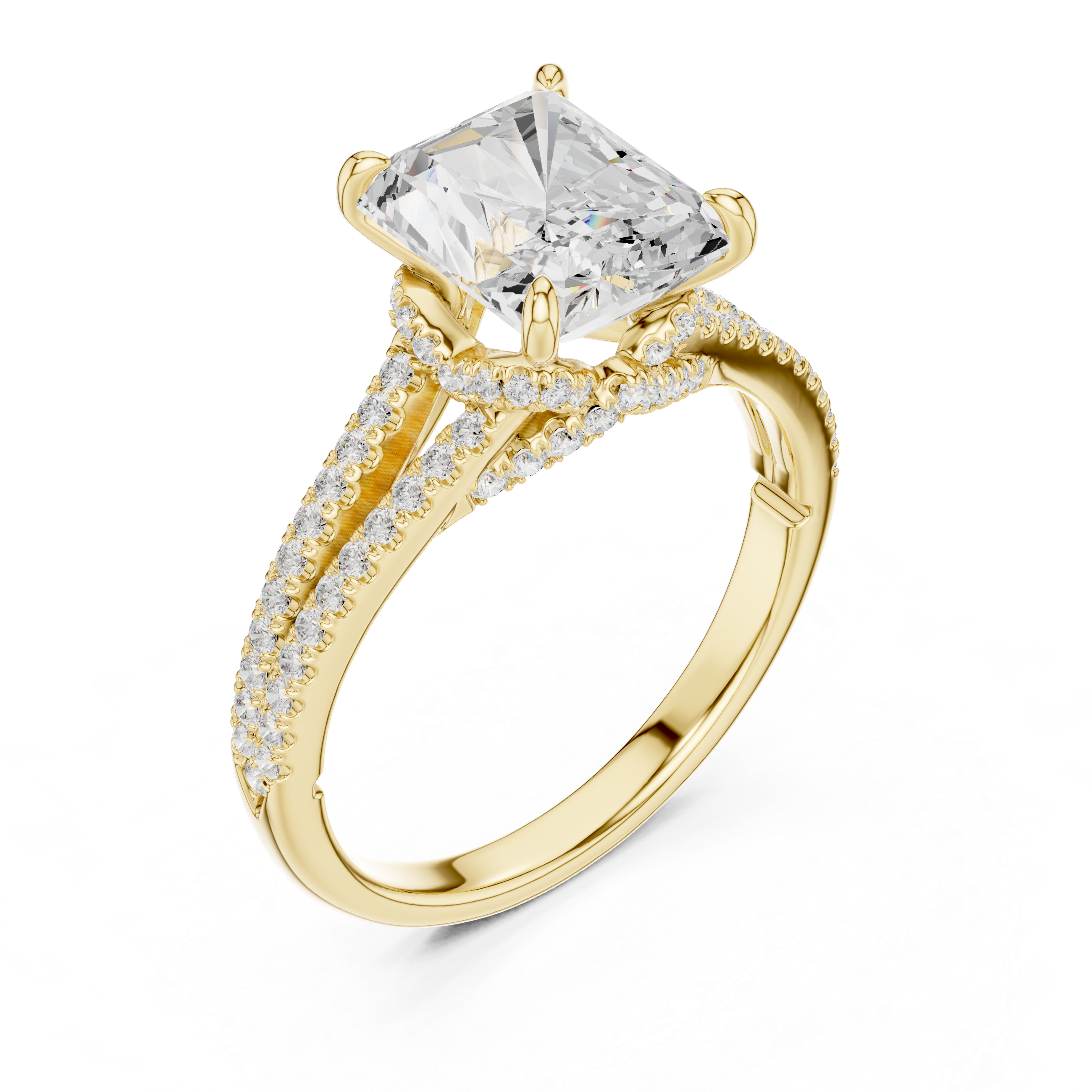 Radiant-Cut Split-Shank Pavé Engagement Ring