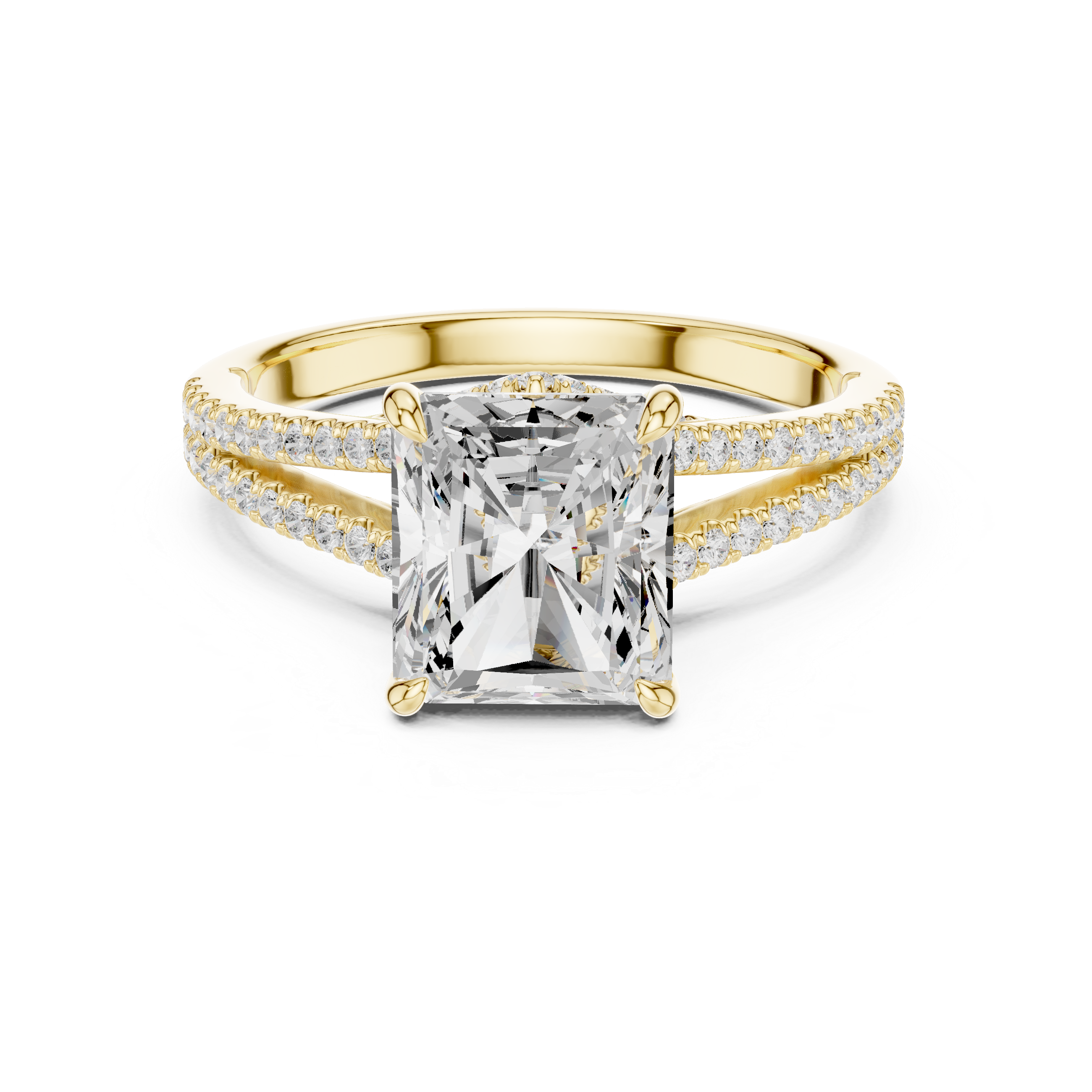Radiant-Cut Split-Shank Pavé Engagement Ring
