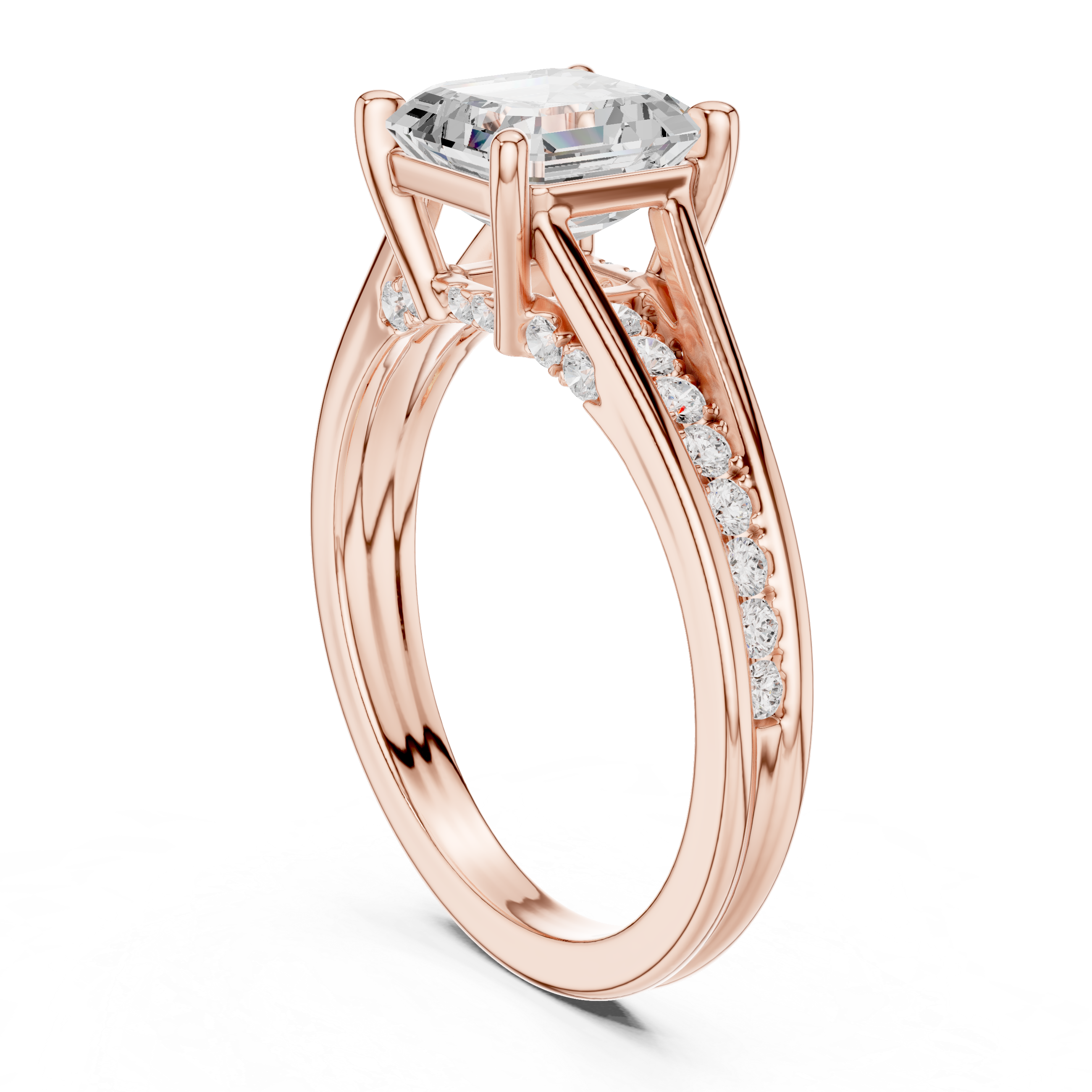 Asscher Cut Solitaire Engagement Ring with Hidden Pavé Split Shank