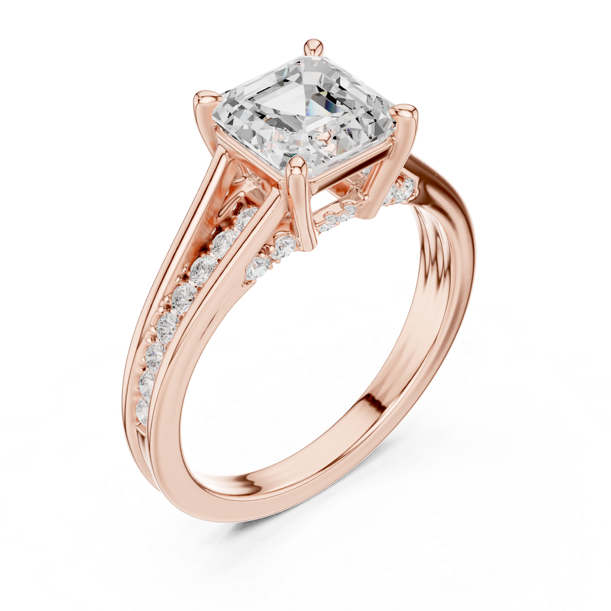 Asscher Cut Solitaire Engagement Ring with Hidden Pavé Split Shank