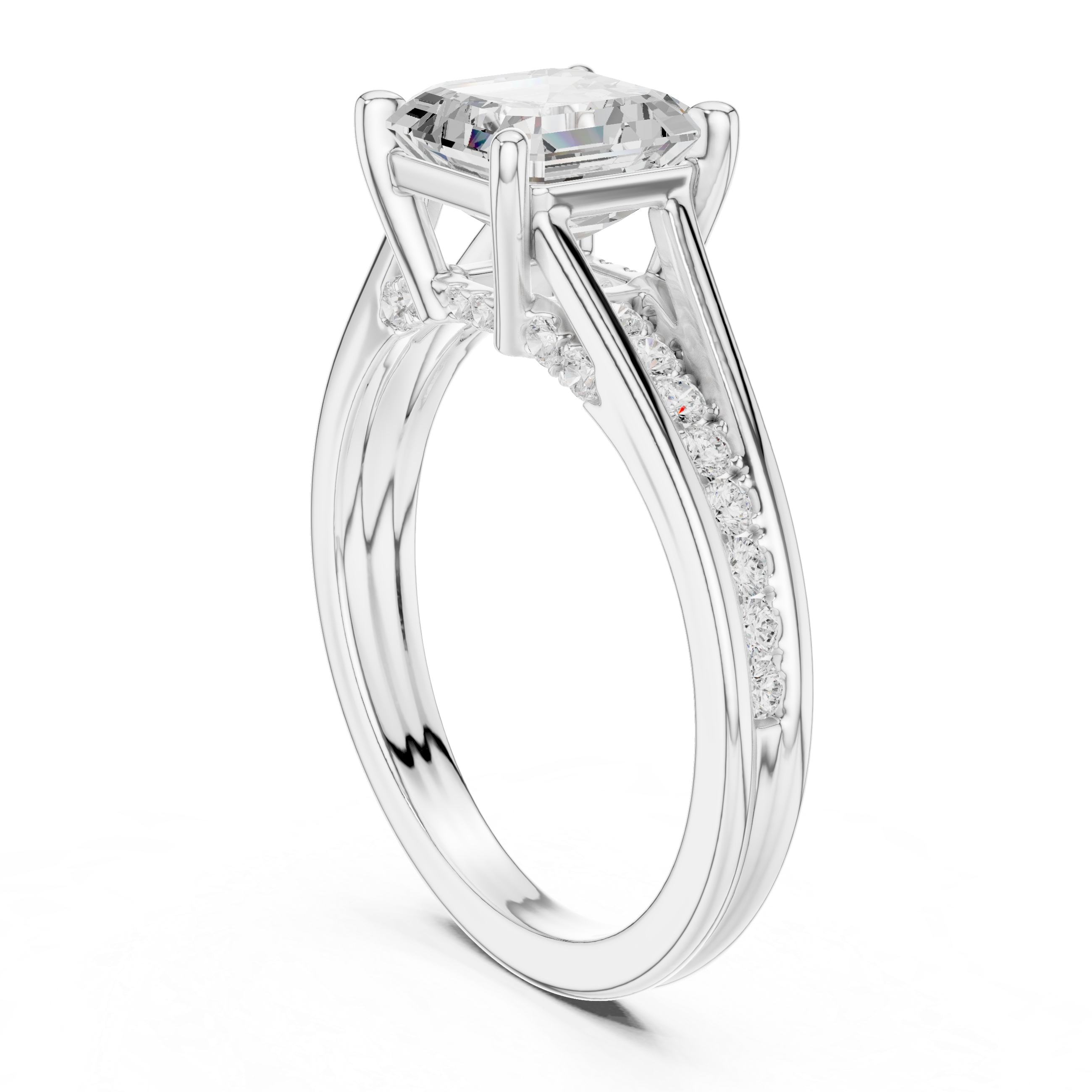 Asscher Cut Solitaire Engagement Ring with Hidden Pavé Split Shank