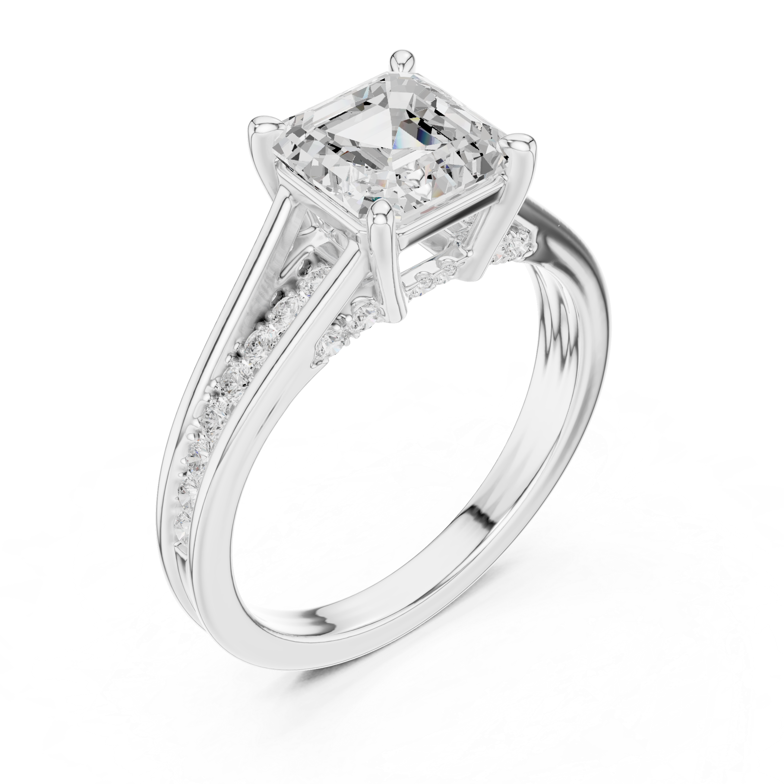 Asscher Cut Solitaire Engagement Ring with Hidden Pavé Split Shank
