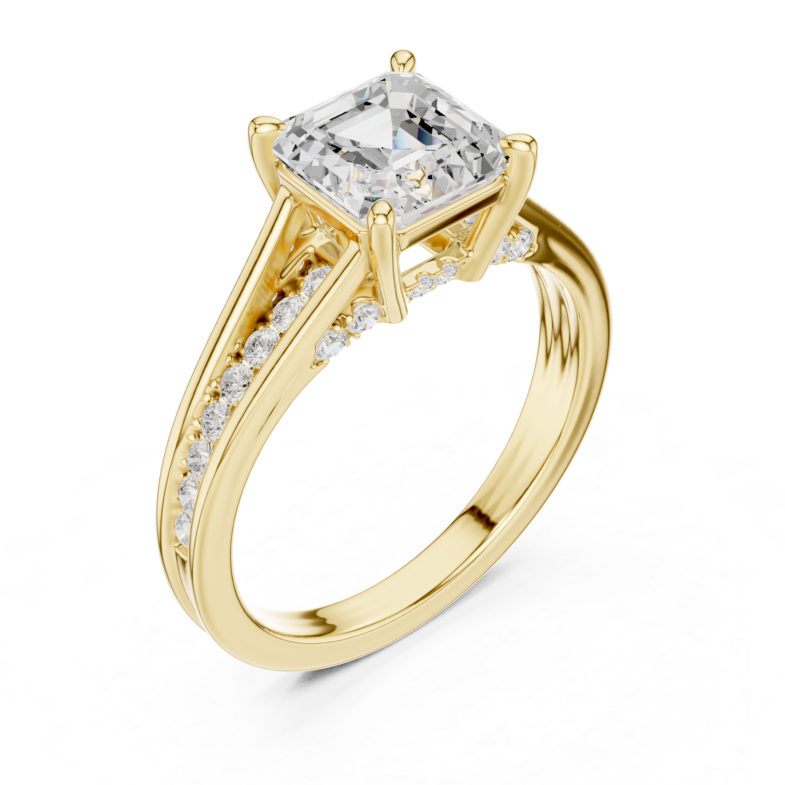 Asscher Cut Solitaire Engagement Ring with Hidden Pavé Split Shank