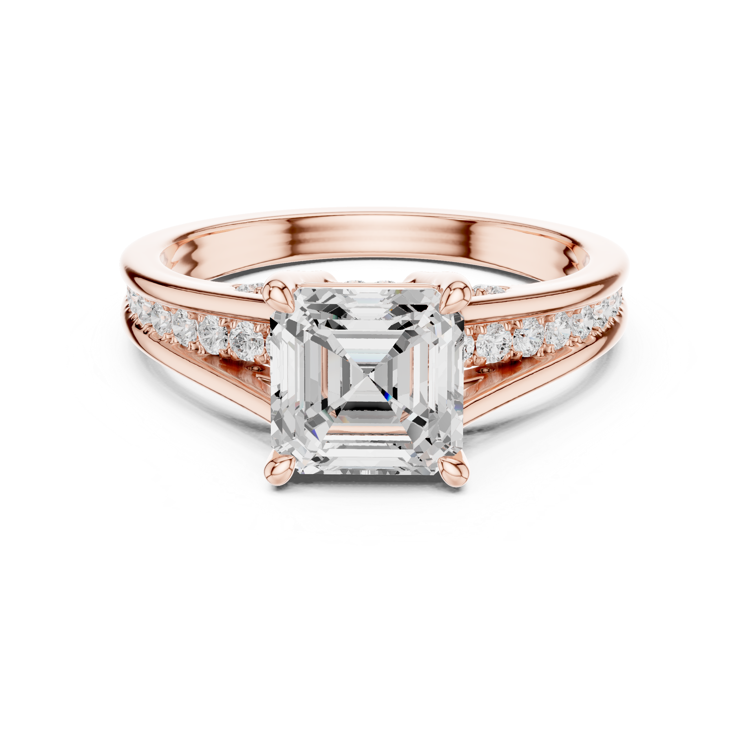 Asscher Cut Solitaire Engagement Ring with Hidden Pavé Split Shank