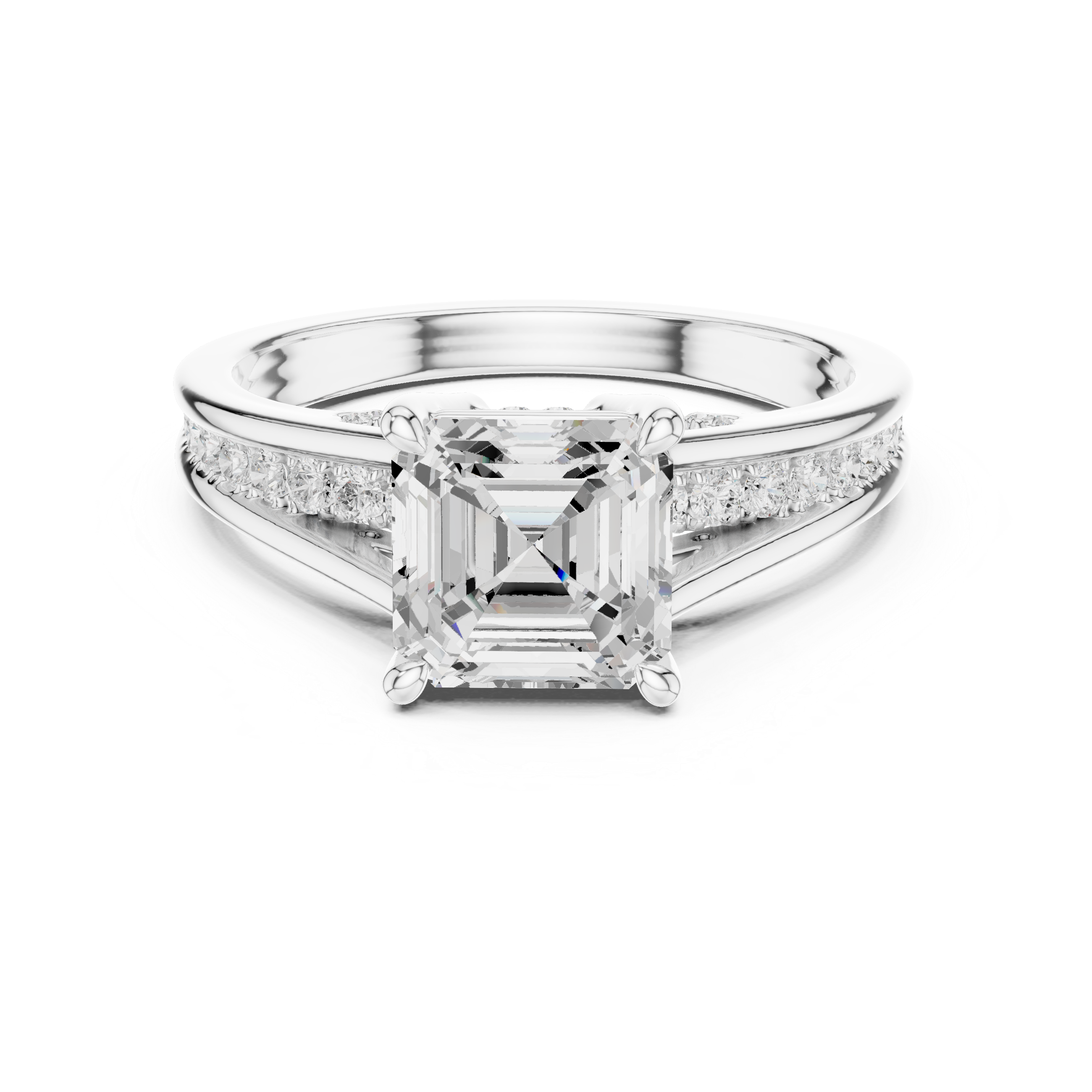 Asscher Cut Solitaire Engagement Ring with Hidden Pavé Split Shank