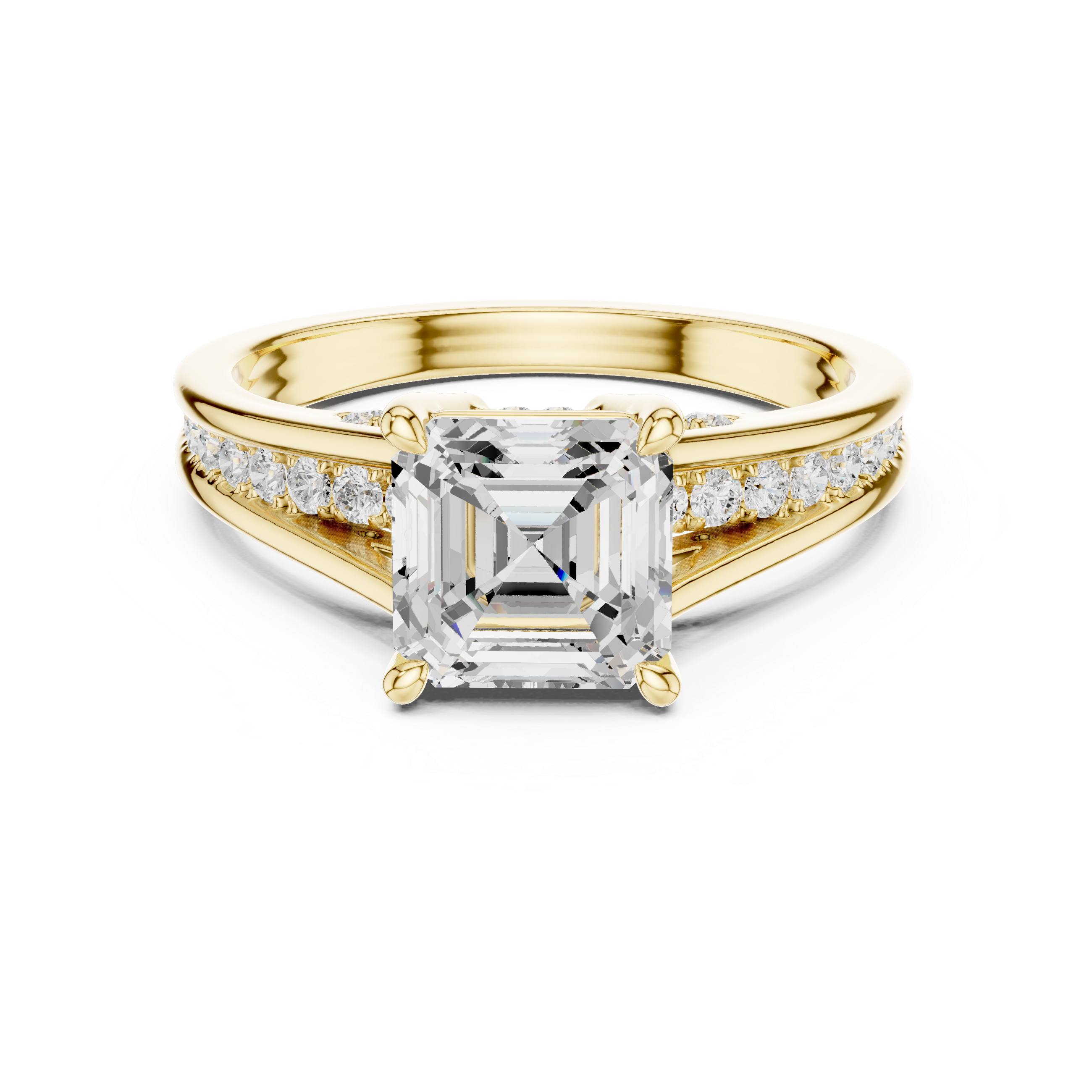 Asscher Cut Solitaire Engagement Ring with Hidden Pavé Split Shank