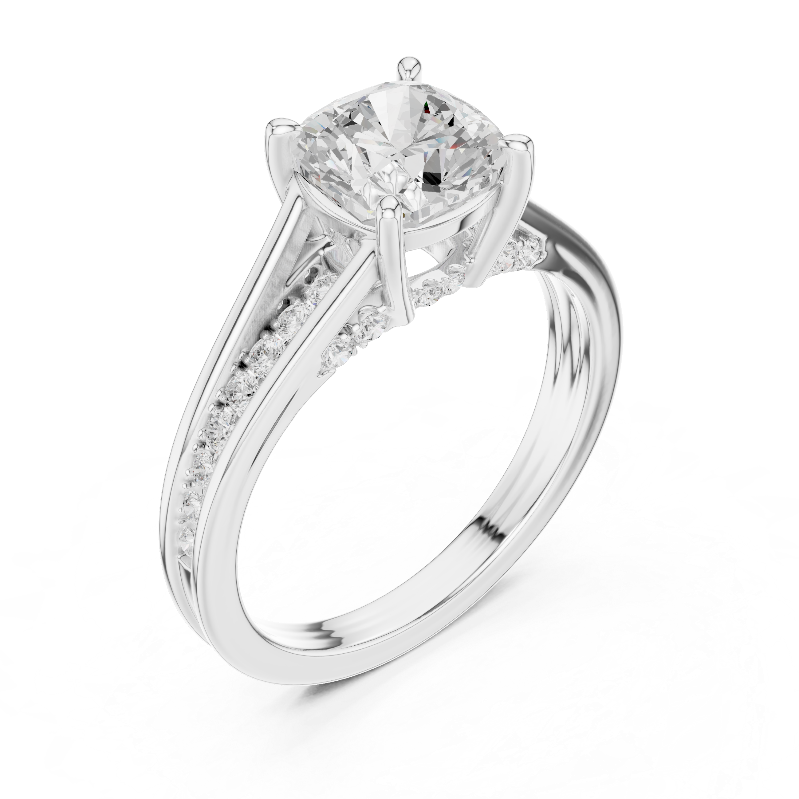 Cushion Cut Solitaire Engagement Ring with Hidden Pavé Split Shank