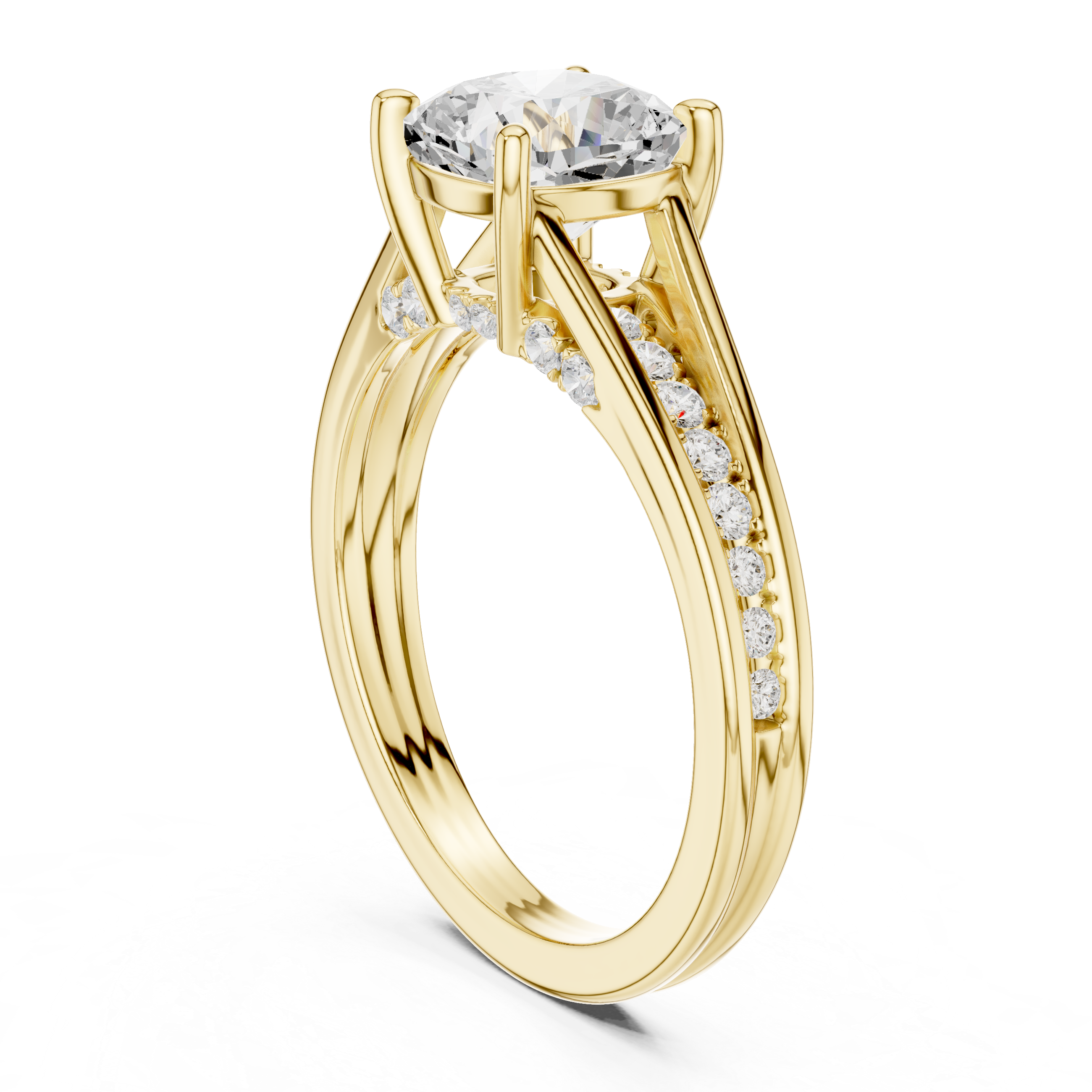 Cushion Cut Solitaire Engagement Ring with Hidden Pavé Split Shank