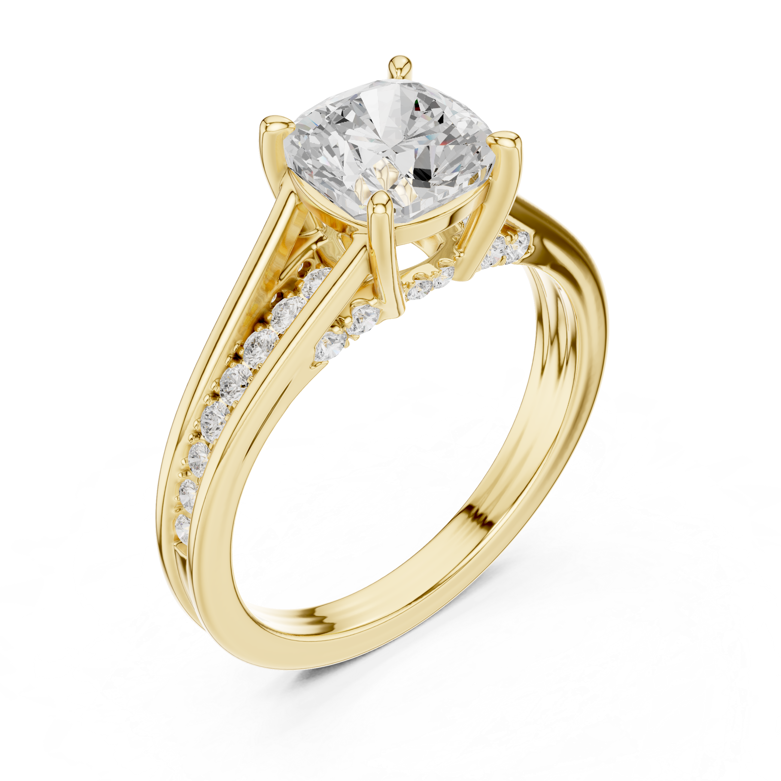 Cushion Cut Solitaire Engagement Ring with Hidden Pavé Split Shank