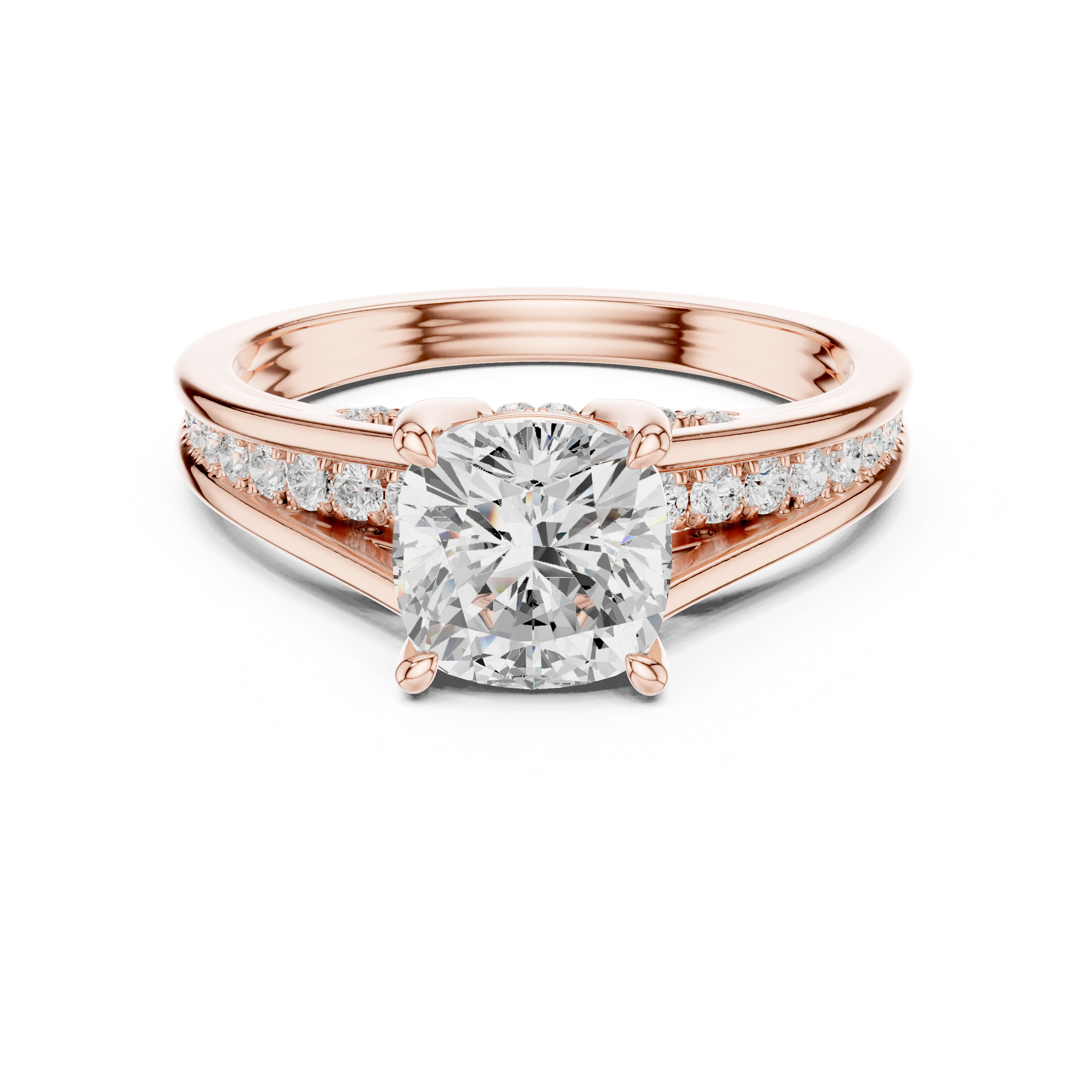 Cushion Cut Solitaire Engagement Ring with Hidden Pavé Split Shank