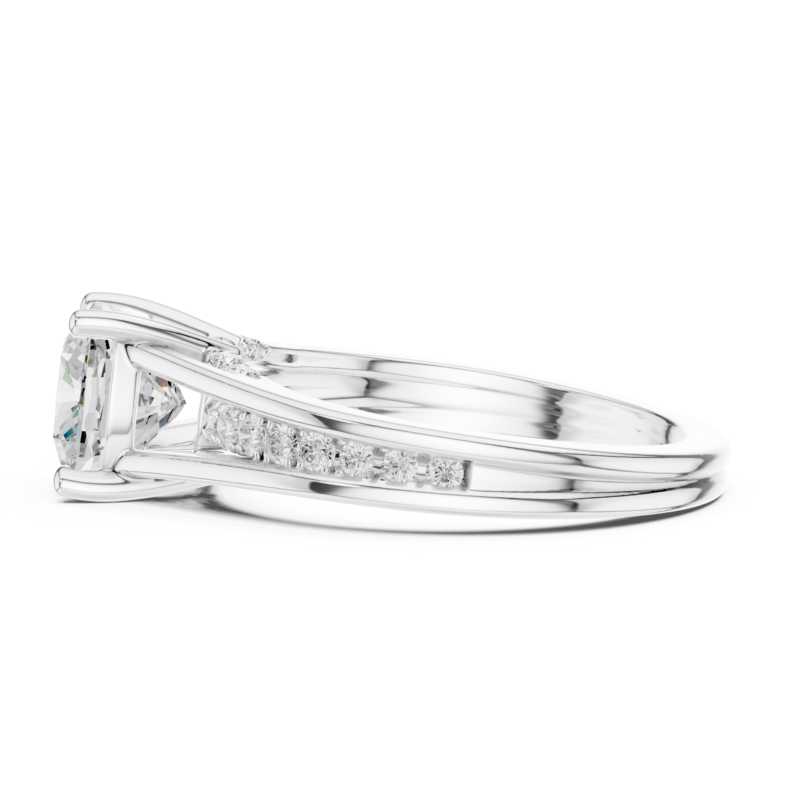 Cushion Cut Solitaire Engagement Ring with Hidden Pavé Split Shank
