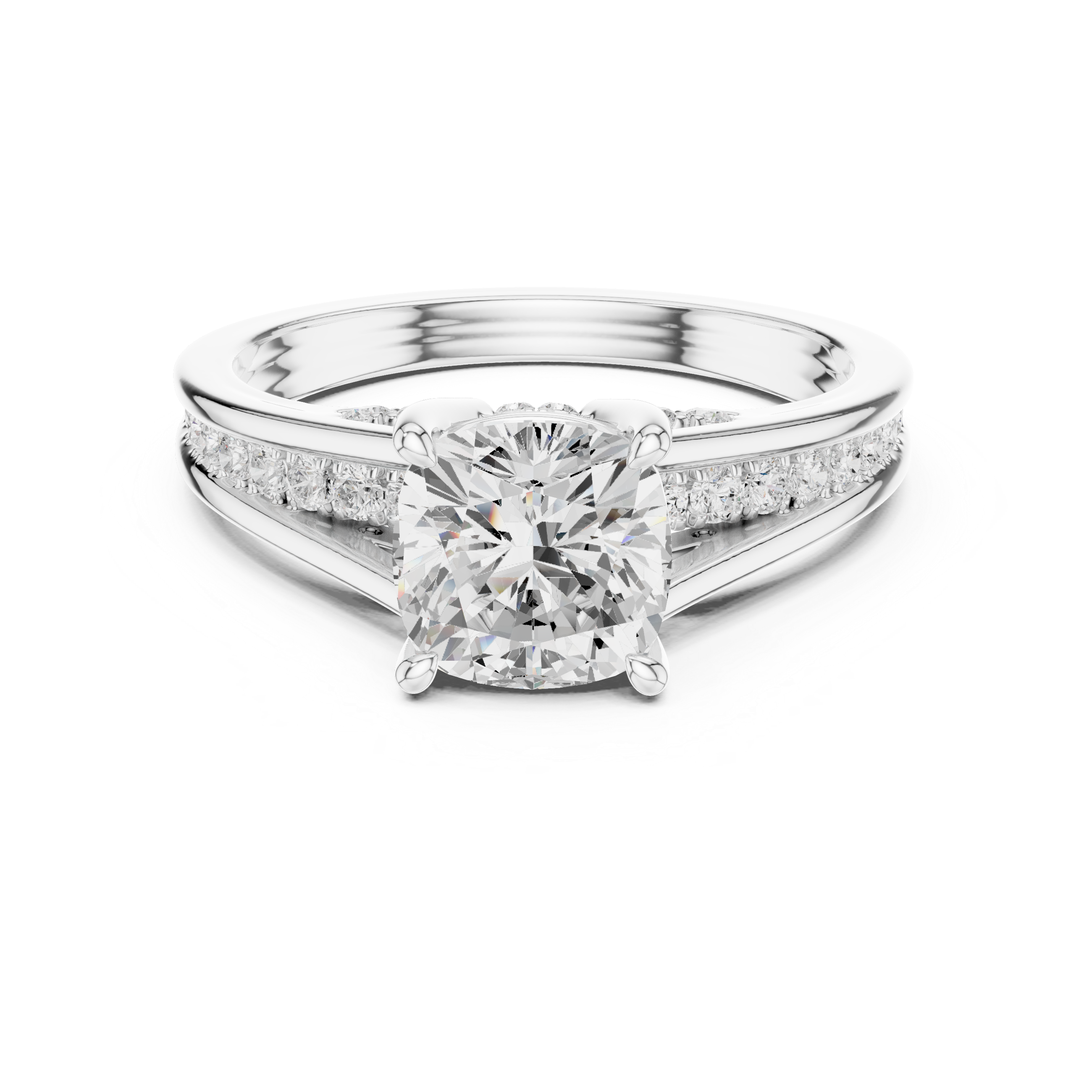 Cushion Cut Solitaire Engagement Ring with Hidden Pavé Split Shank