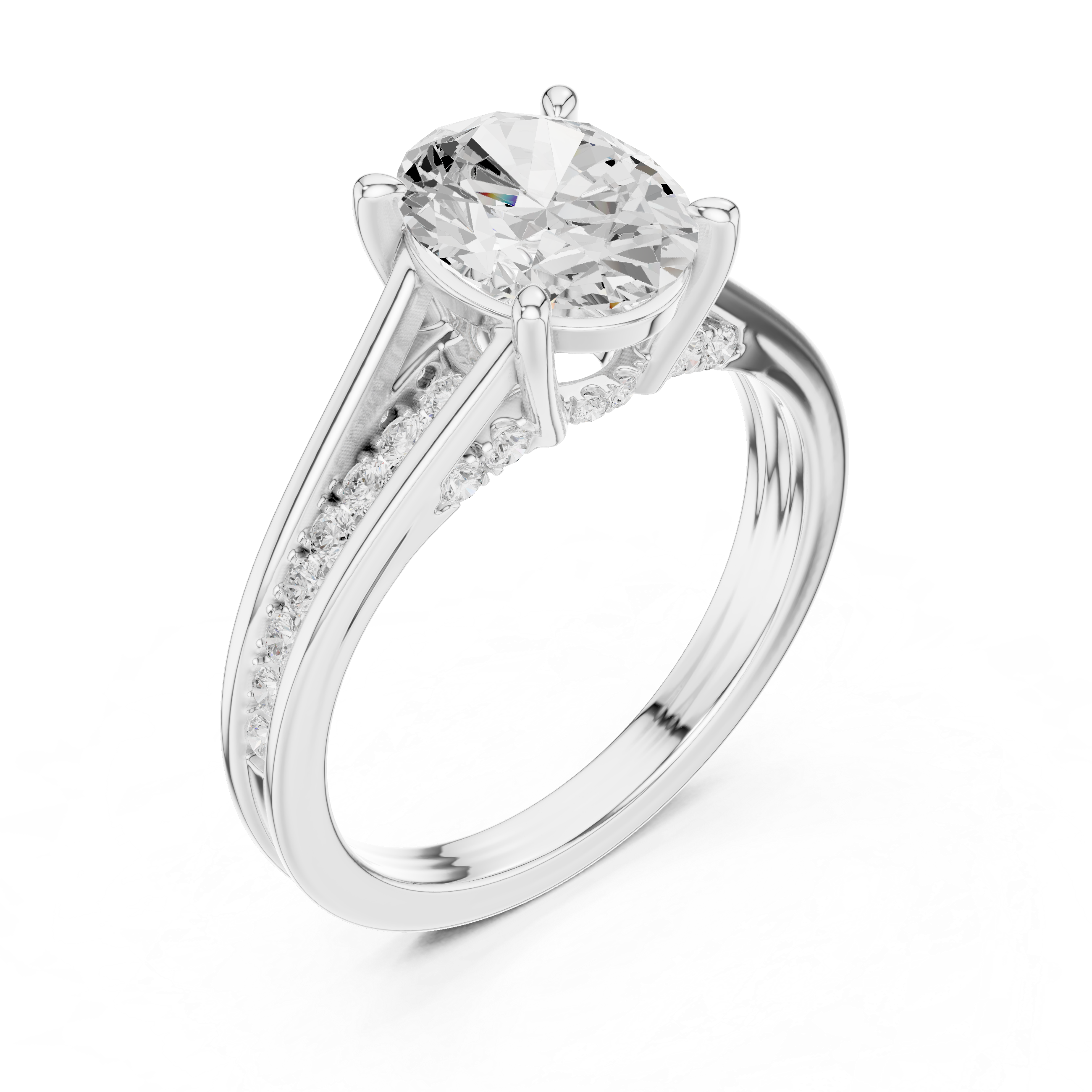 Oval Cut Solitaire Engagement Ring with Hidden Pavé Split Shank