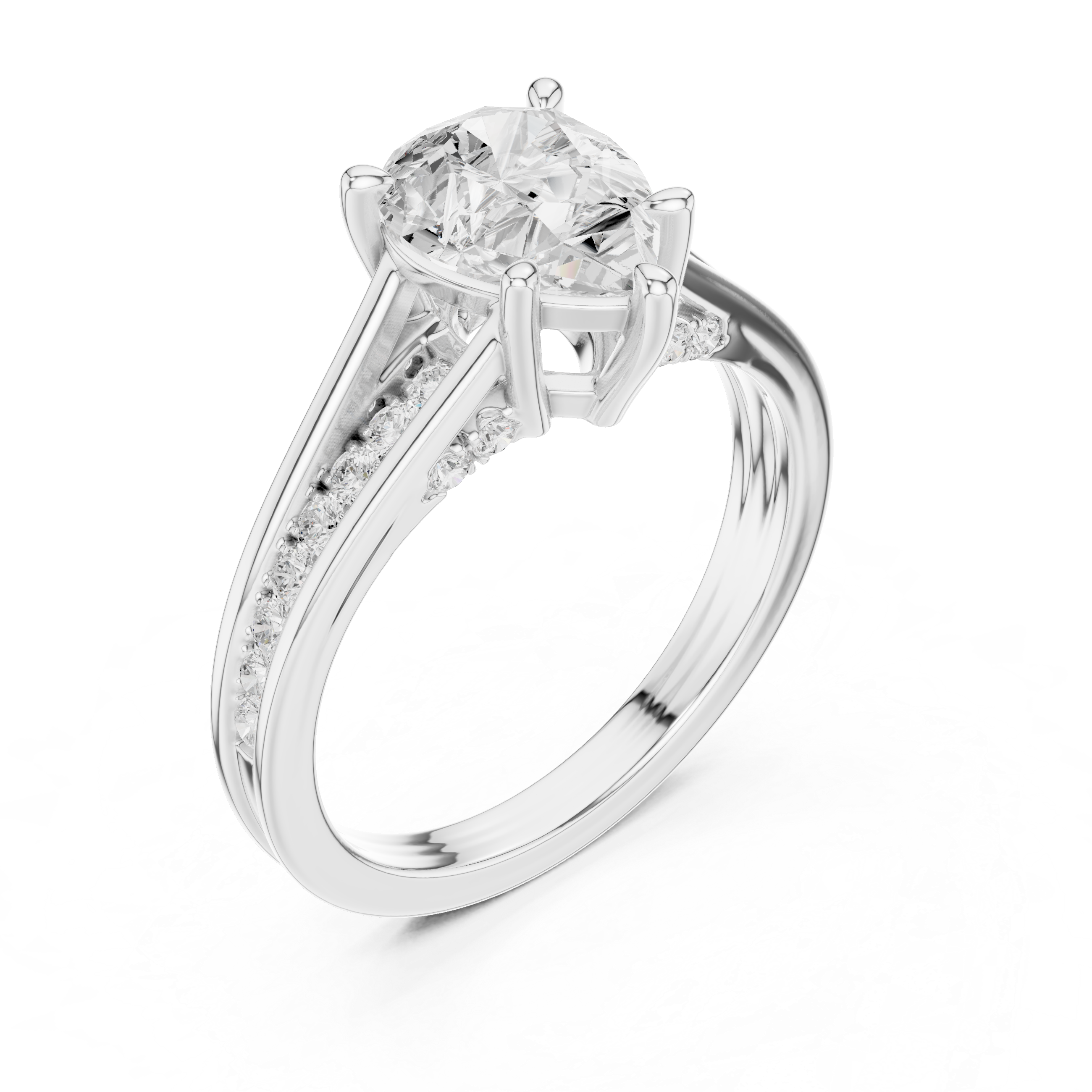 Pear Cut Solitaire Engagement Ring with Hidden Pavé Split Shank