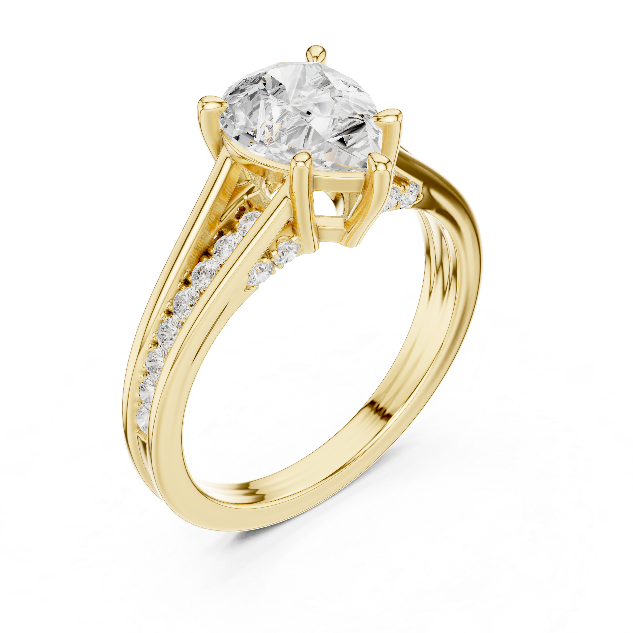 Pear Cut Solitaire Engagement Ring with Hidden Pavé Split Shank