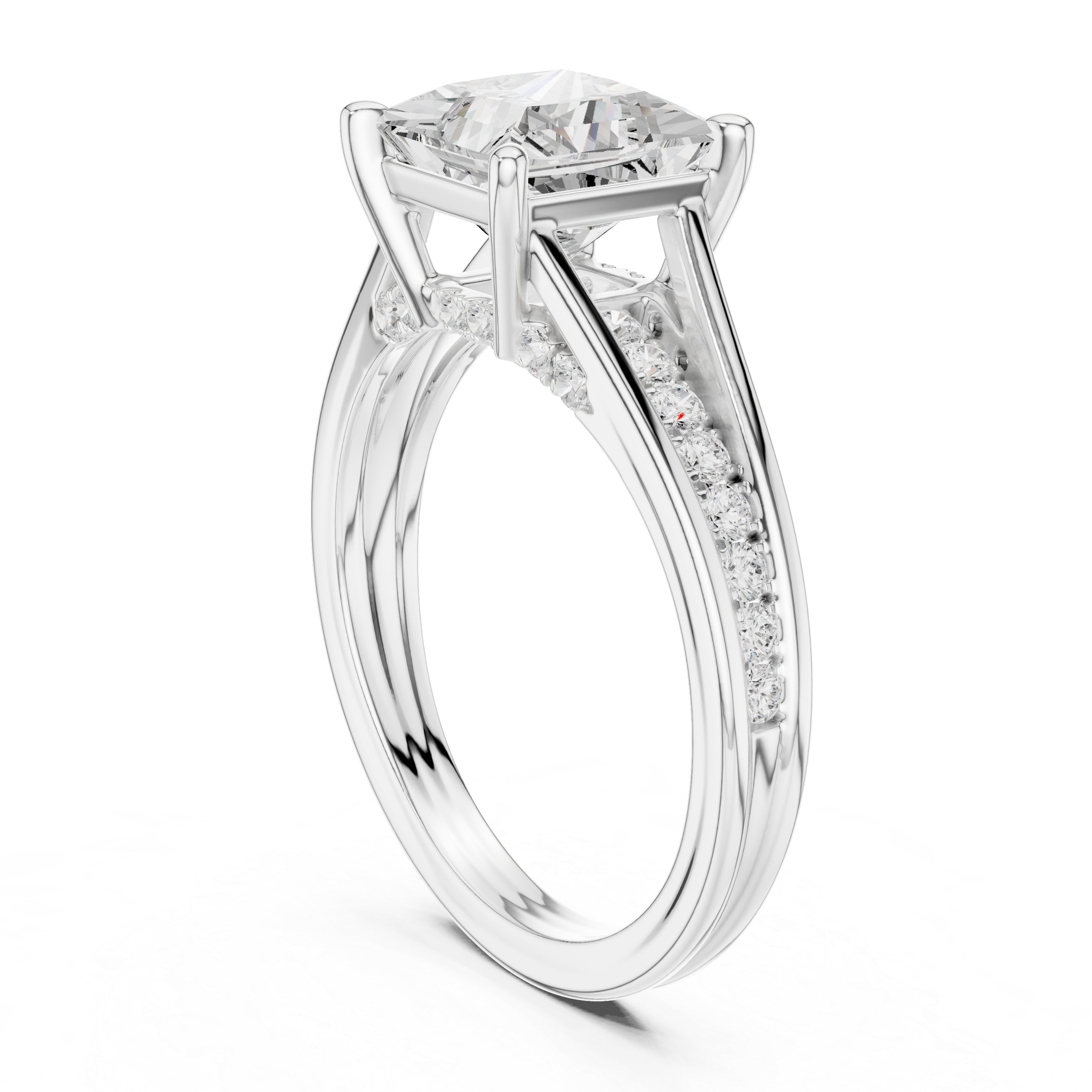 Princess Cut Solitaire Engagement Ring with Hidden Pavé Split Shank