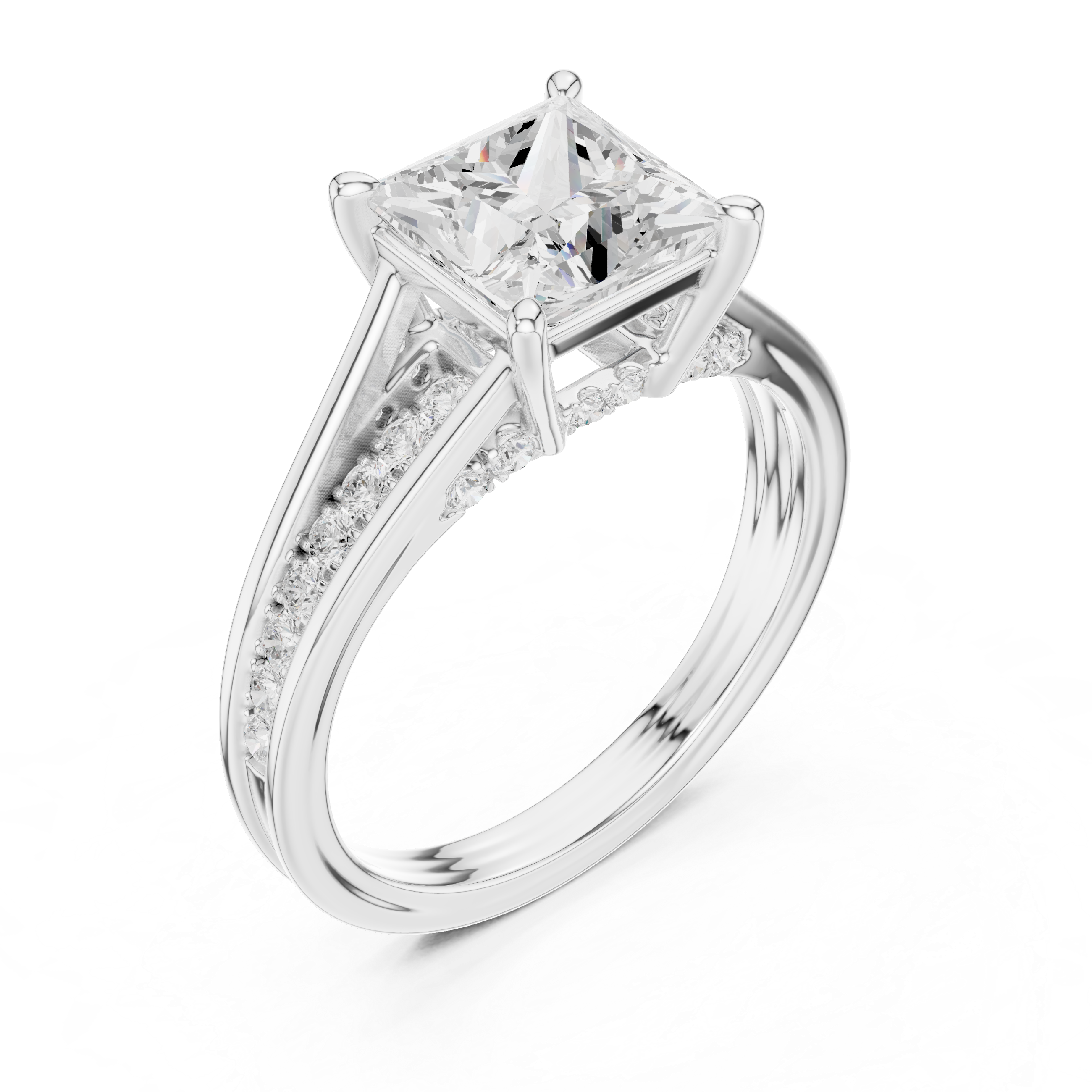 Princess Cut Solitaire Engagement Ring with Hidden Pavé Split Shank