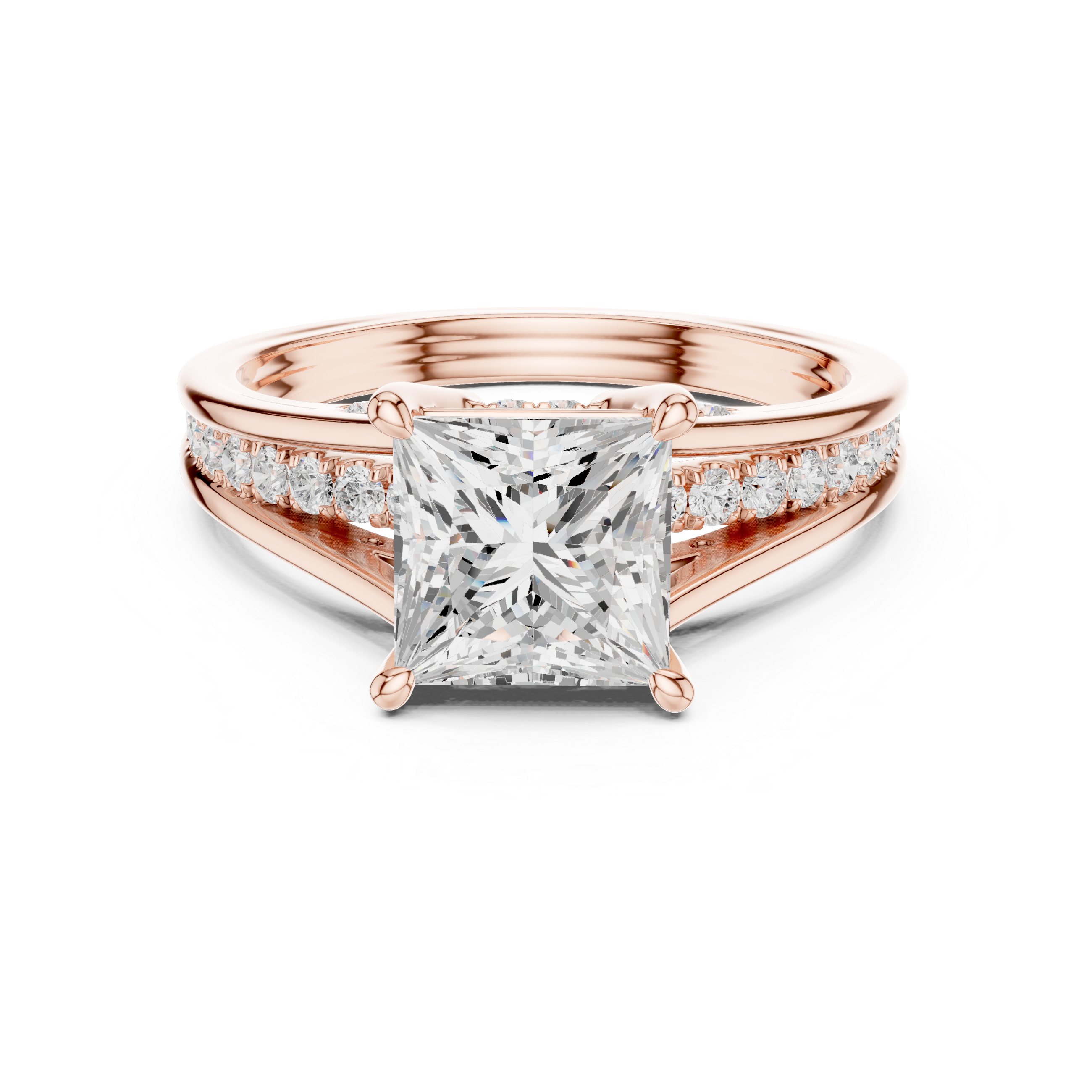Princess Cut Solitaire Engagement Ring with Hidden Pavé Split Shank