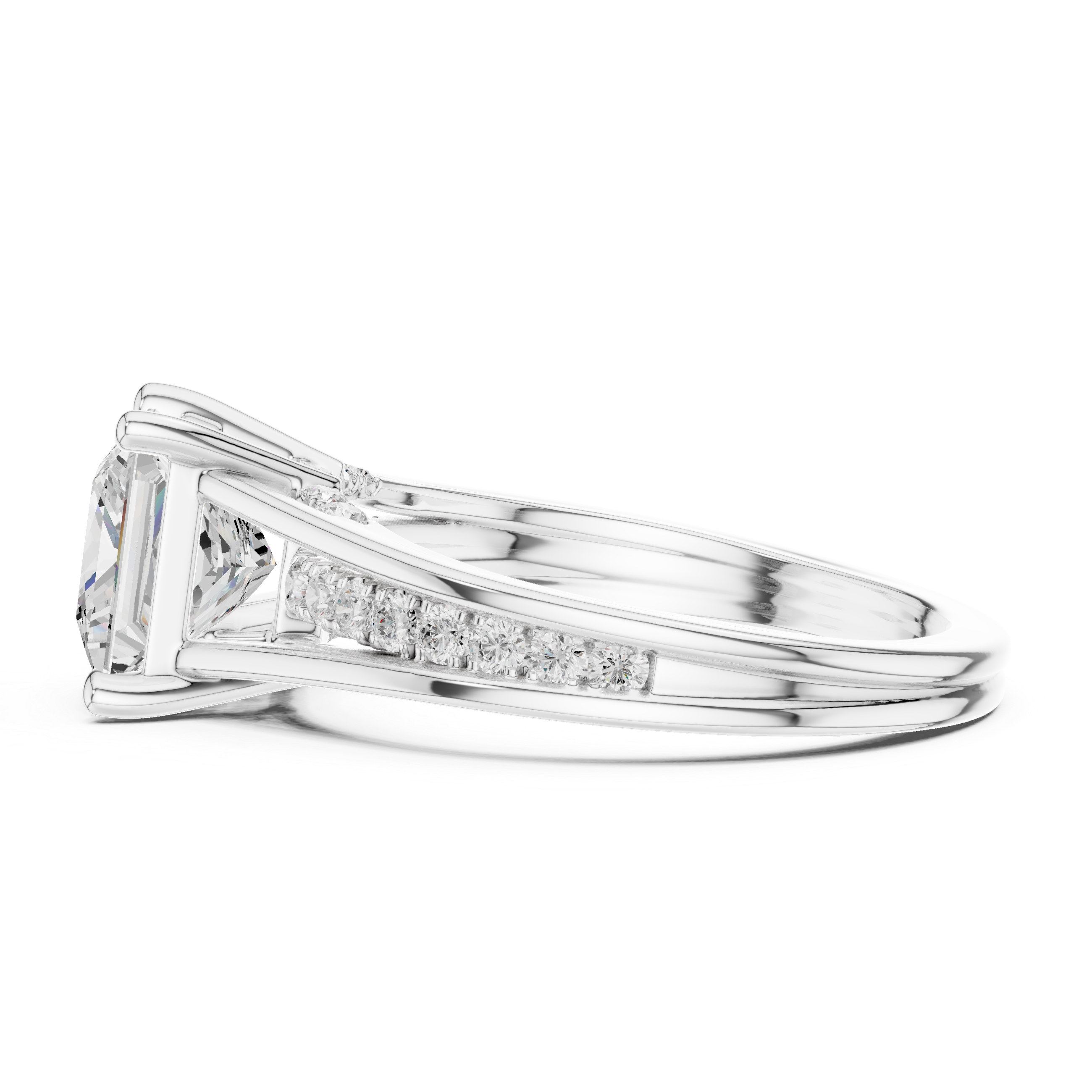 Princess Cut Solitaire Engagement Ring with Hidden Pavé Split Shank