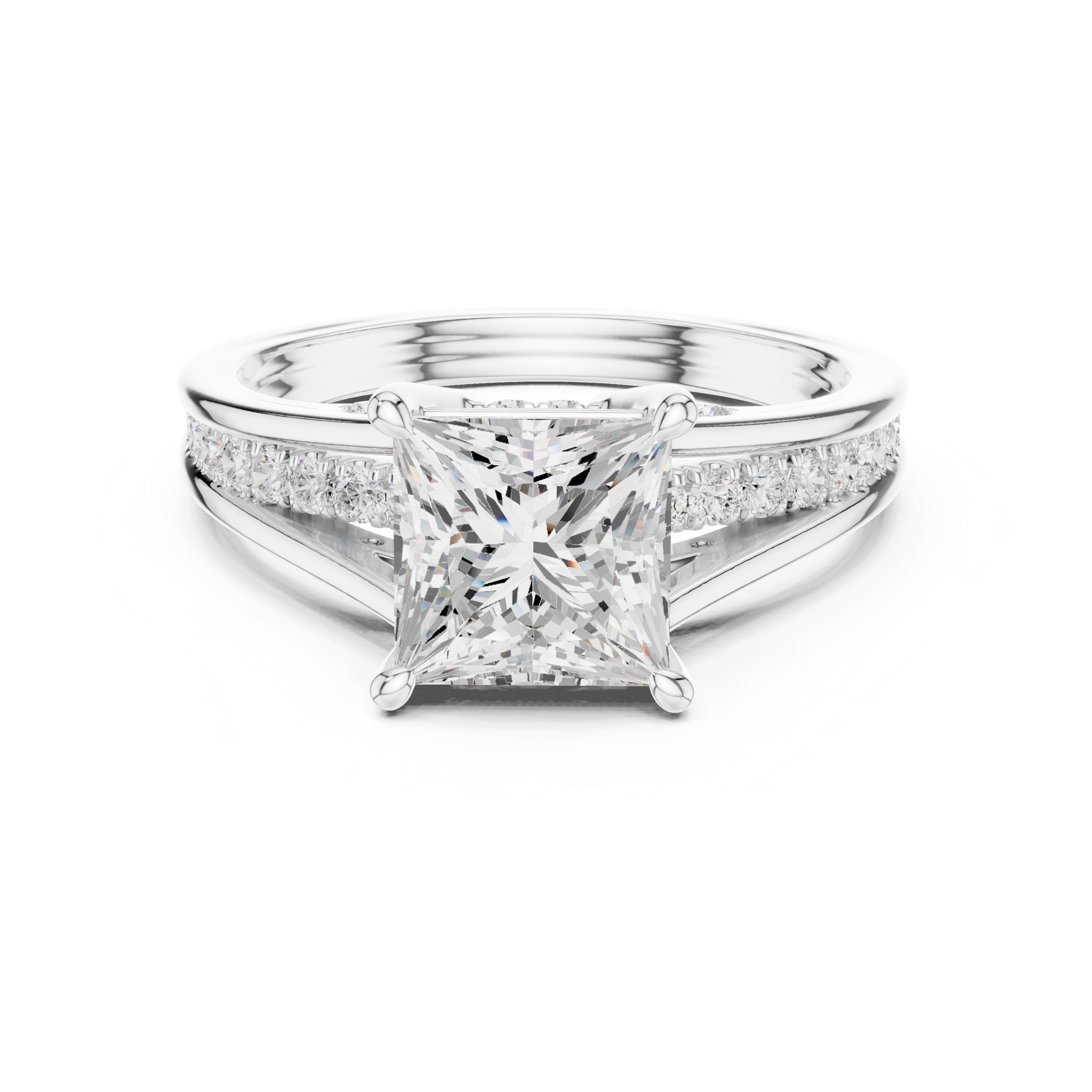 Princess Cut Solitaire Engagement Ring with Hidden Pavé Split Shank