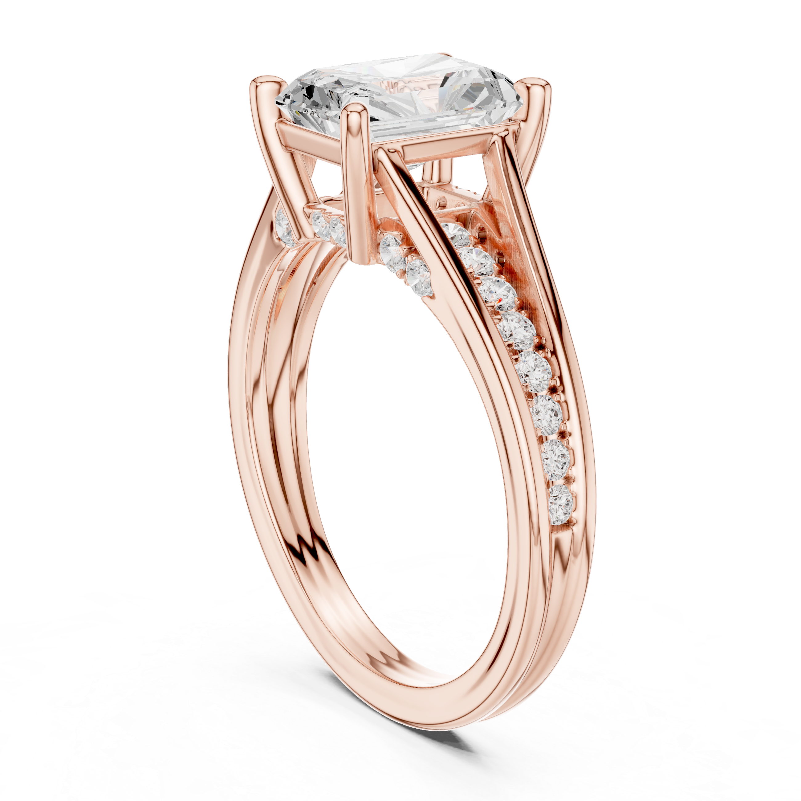 Radiant Cut Solitaire Engagement Ring with Hidden Pavé Split Shank