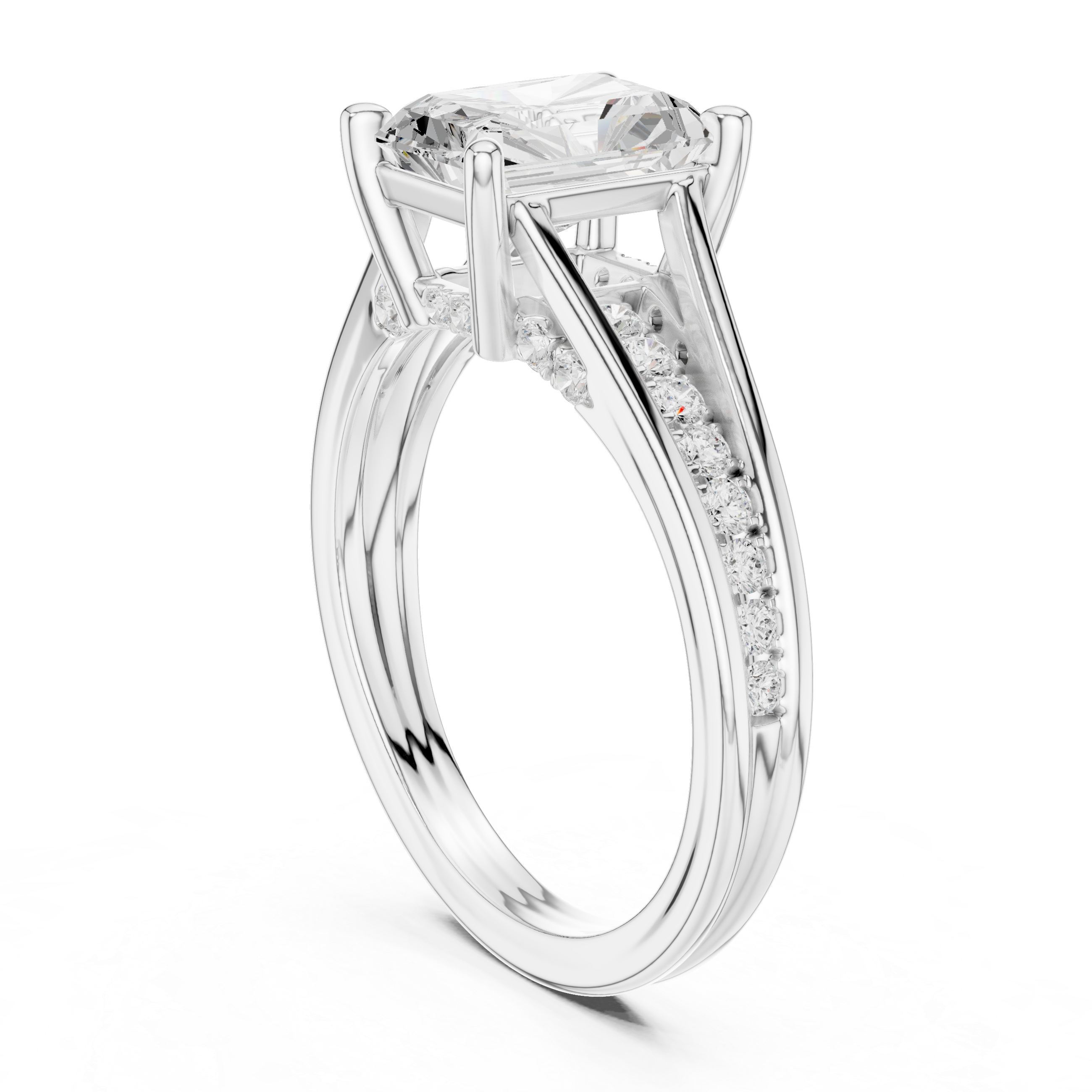 Radiant Cut Solitaire Engagement Ring with Hidden Pavé Split Shank