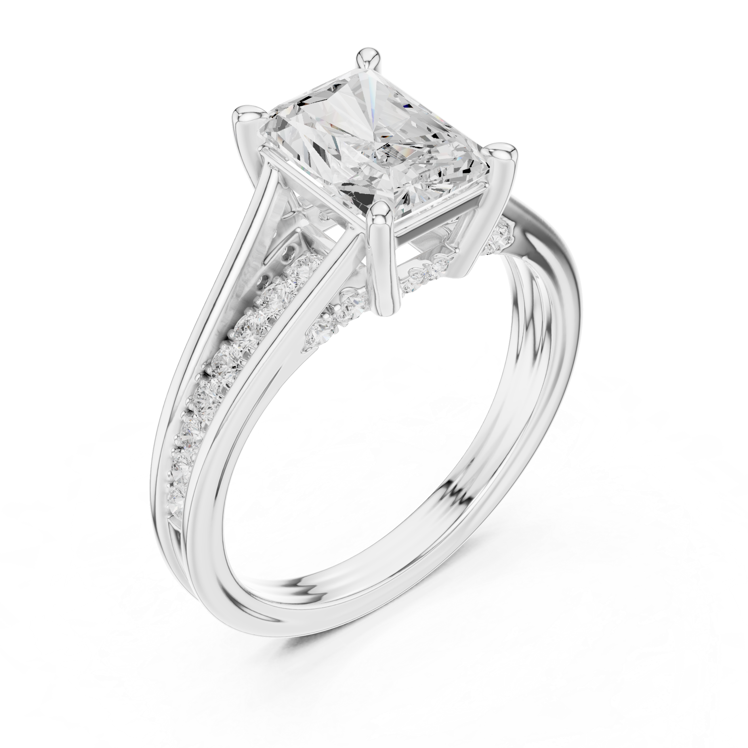 Radiant Cut Solitaire Engagement Ring with Hidden Pavé Split Shank