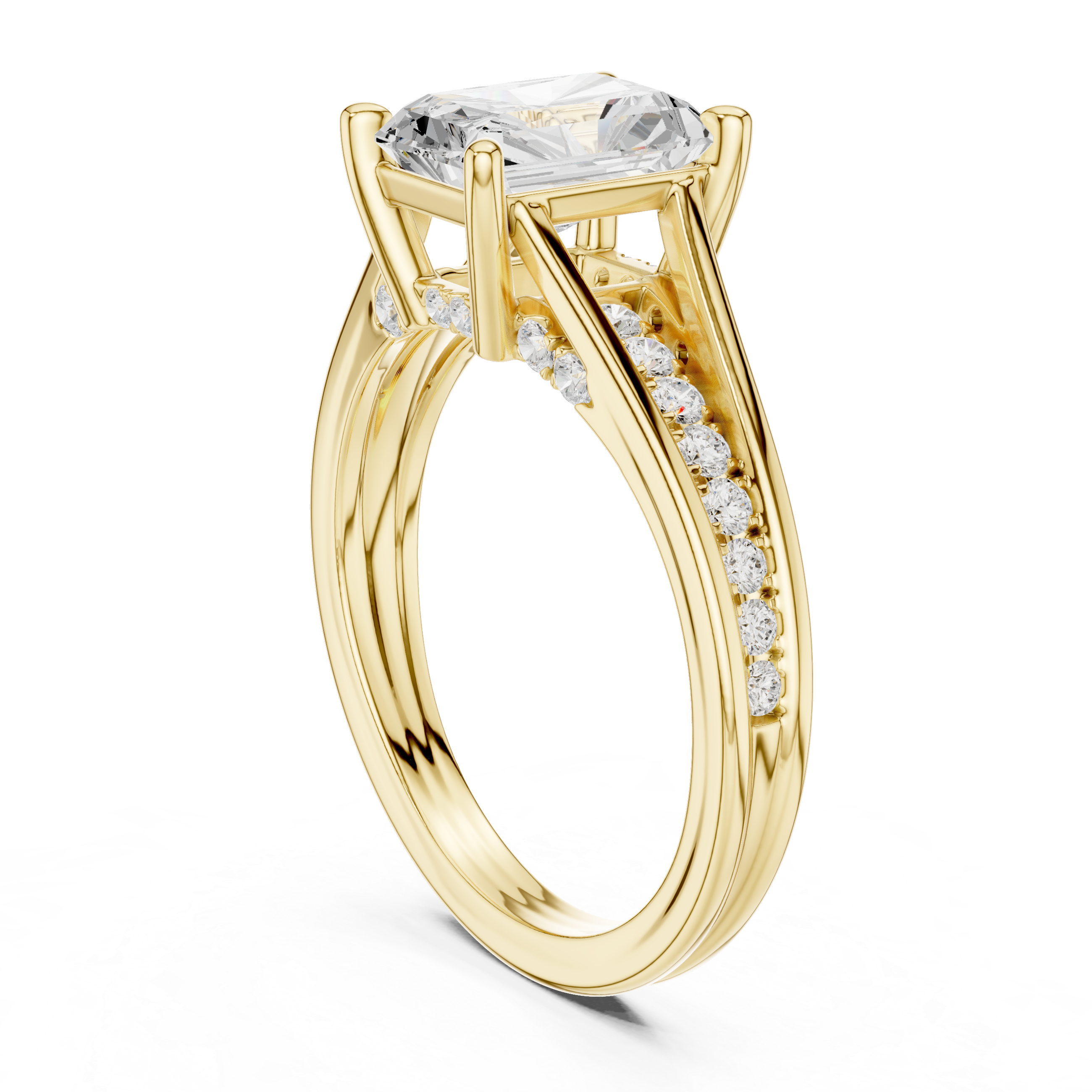 Radiant Cut Solitaire Engagement Ring with Hidden Pavé Split Shank