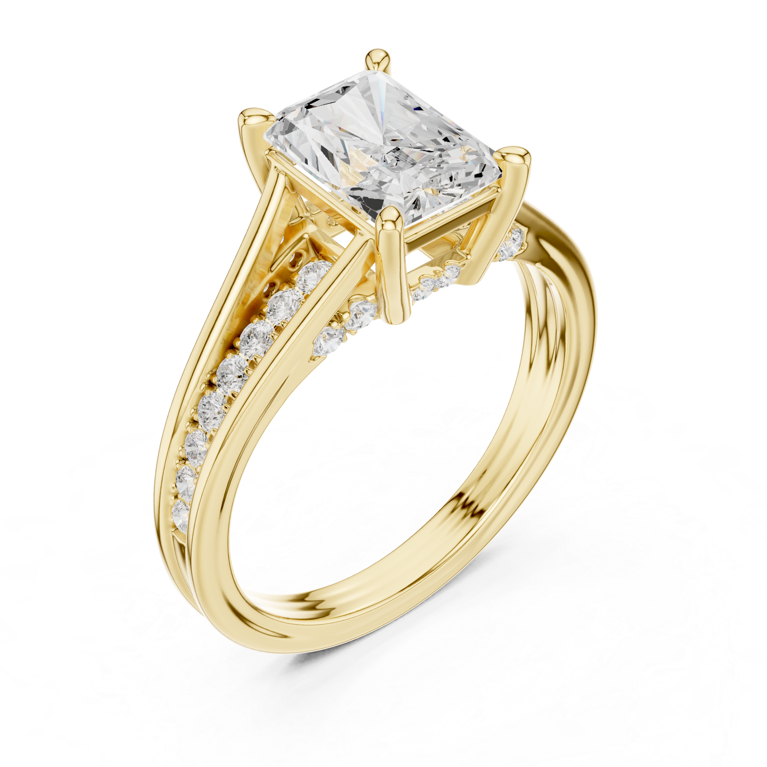 Radiant Cut Solitaire Engagement Ring with Hidden Pavé Split Shank