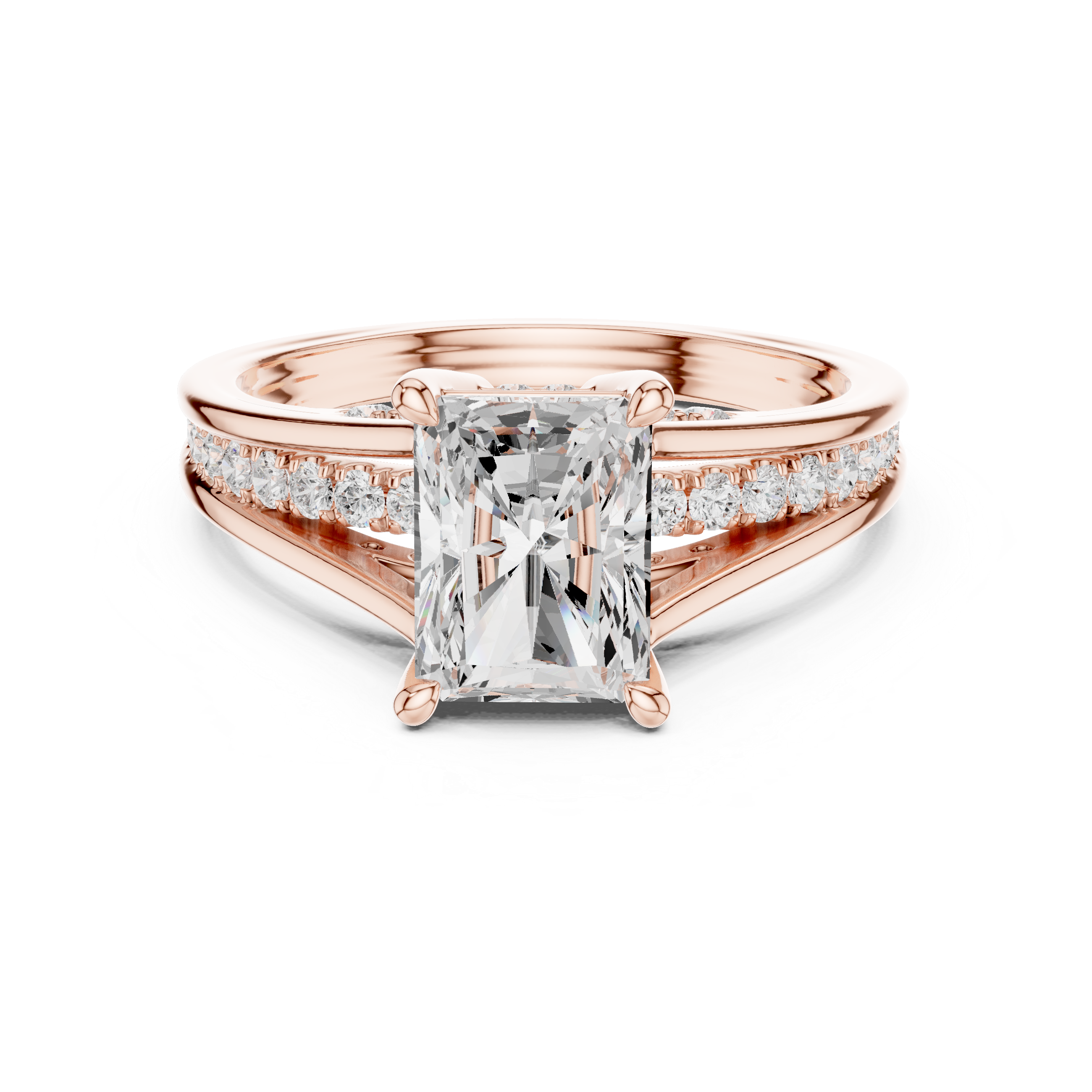 Radiant Cut Solitaire Engagement Ring with Hidden Pavé Split Shank