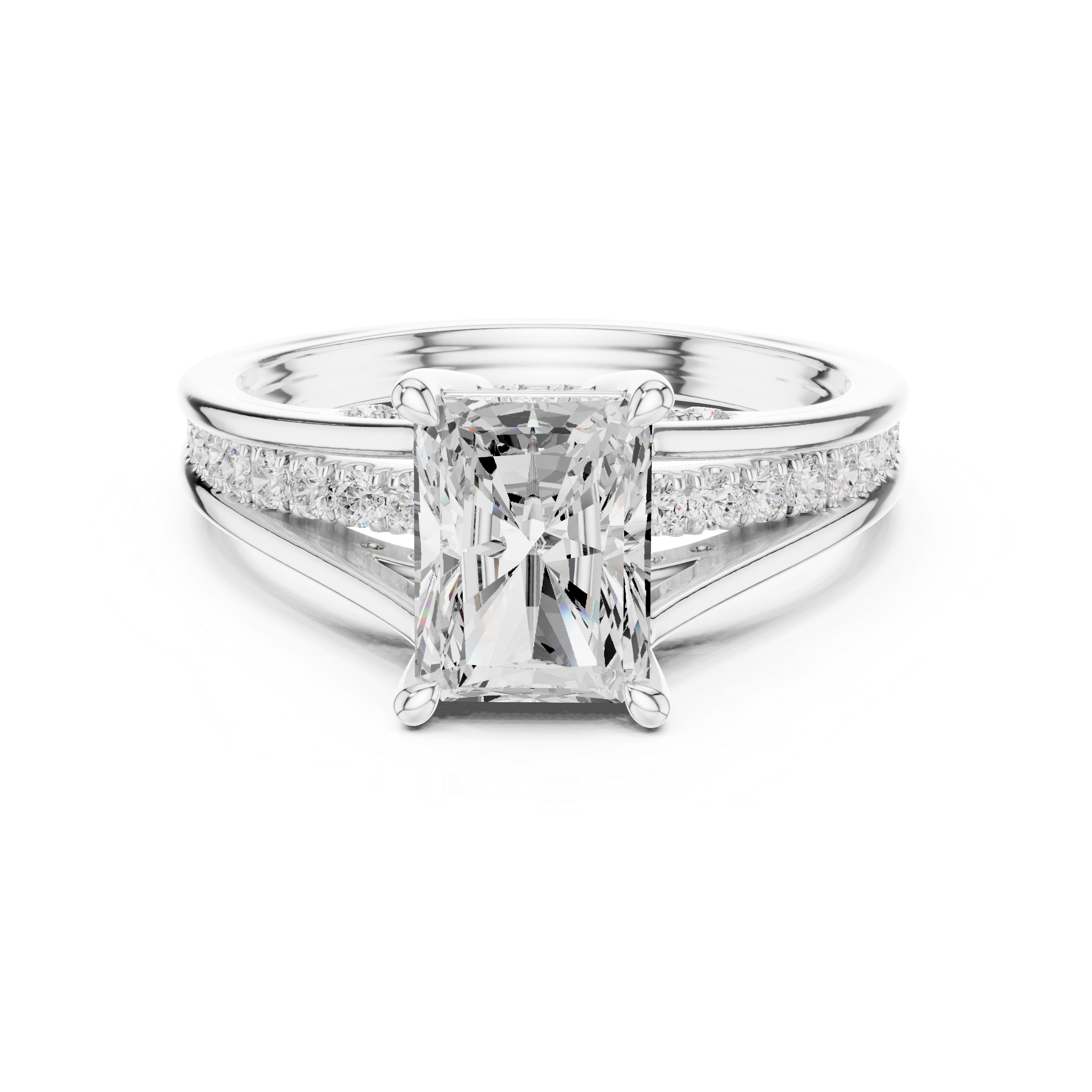 Radiant Cut Solitaire Engagement Ring with Hidden Pavé Split Shank