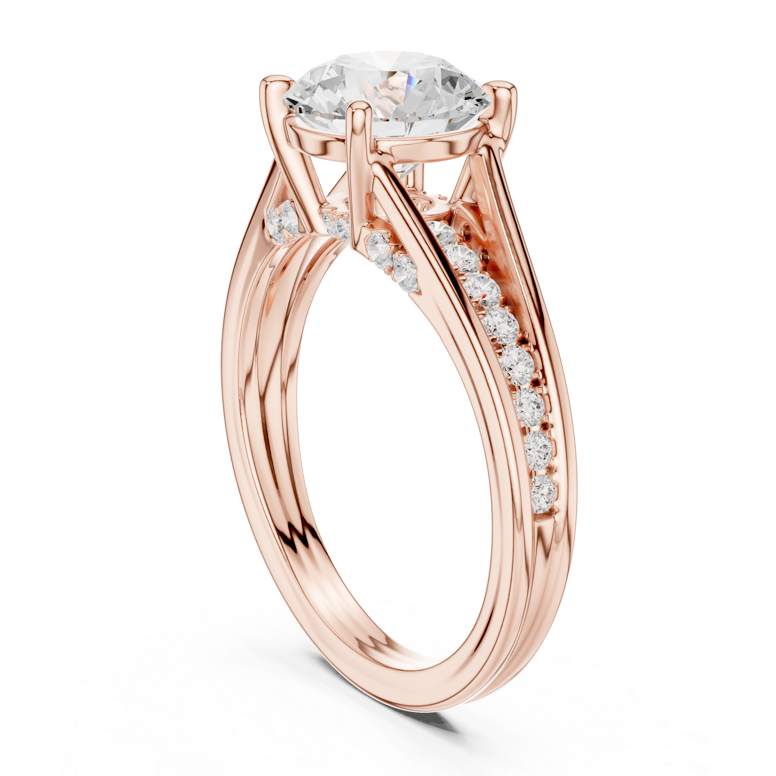 Round Brilliant Solitaire Engagement Ring with Hidden Pavé Split Shank