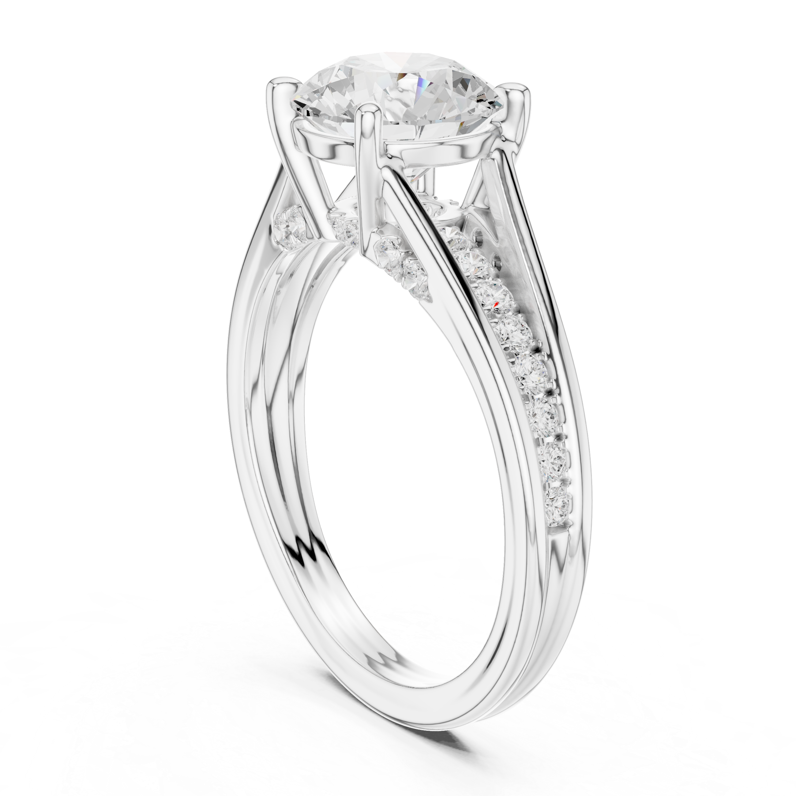 Round Brilliant Solitaire Engagement Ring with Hidden Pavé Split Shank
