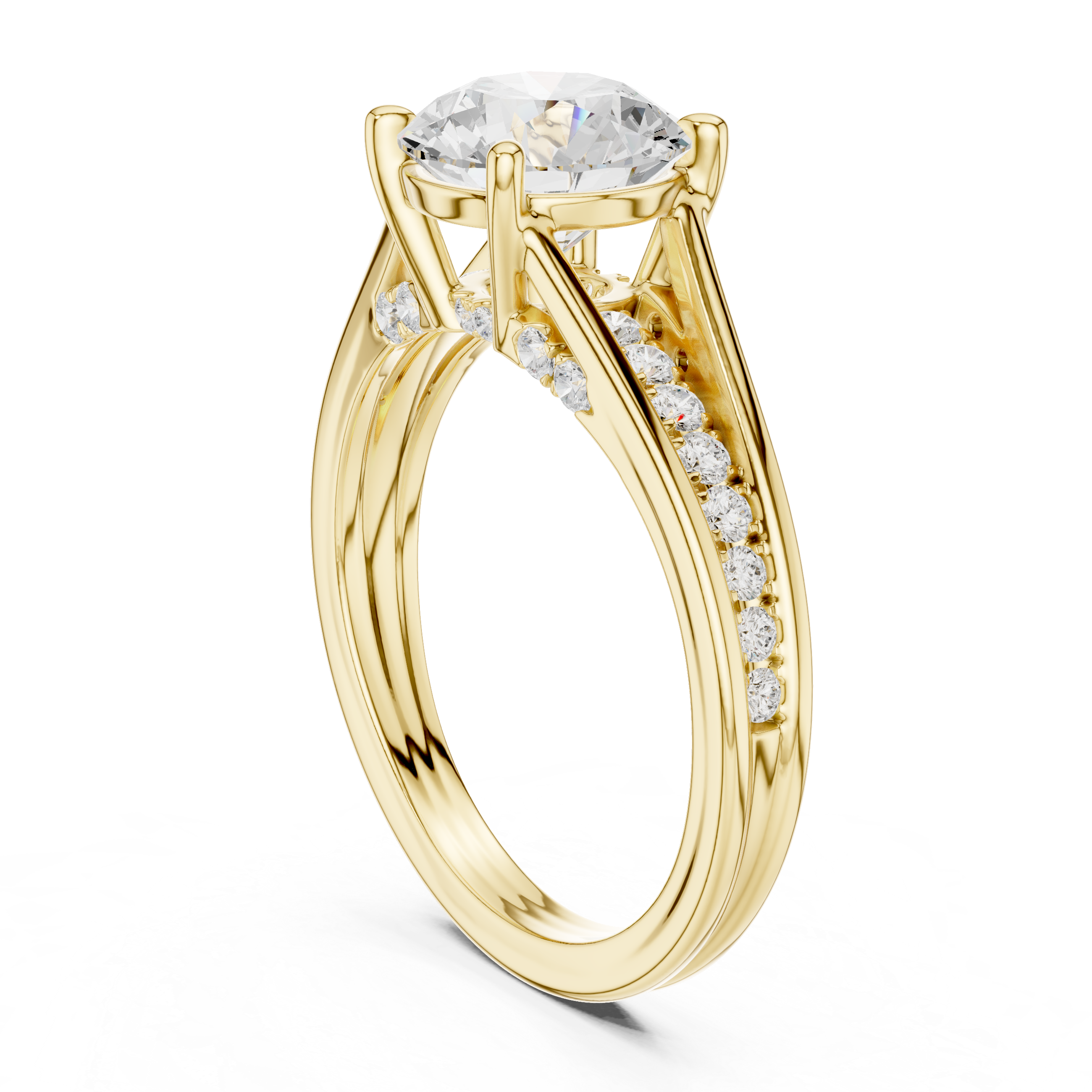 Round Brilliant Solitaire Engagement Ring with Hidden Pavé Split Shank