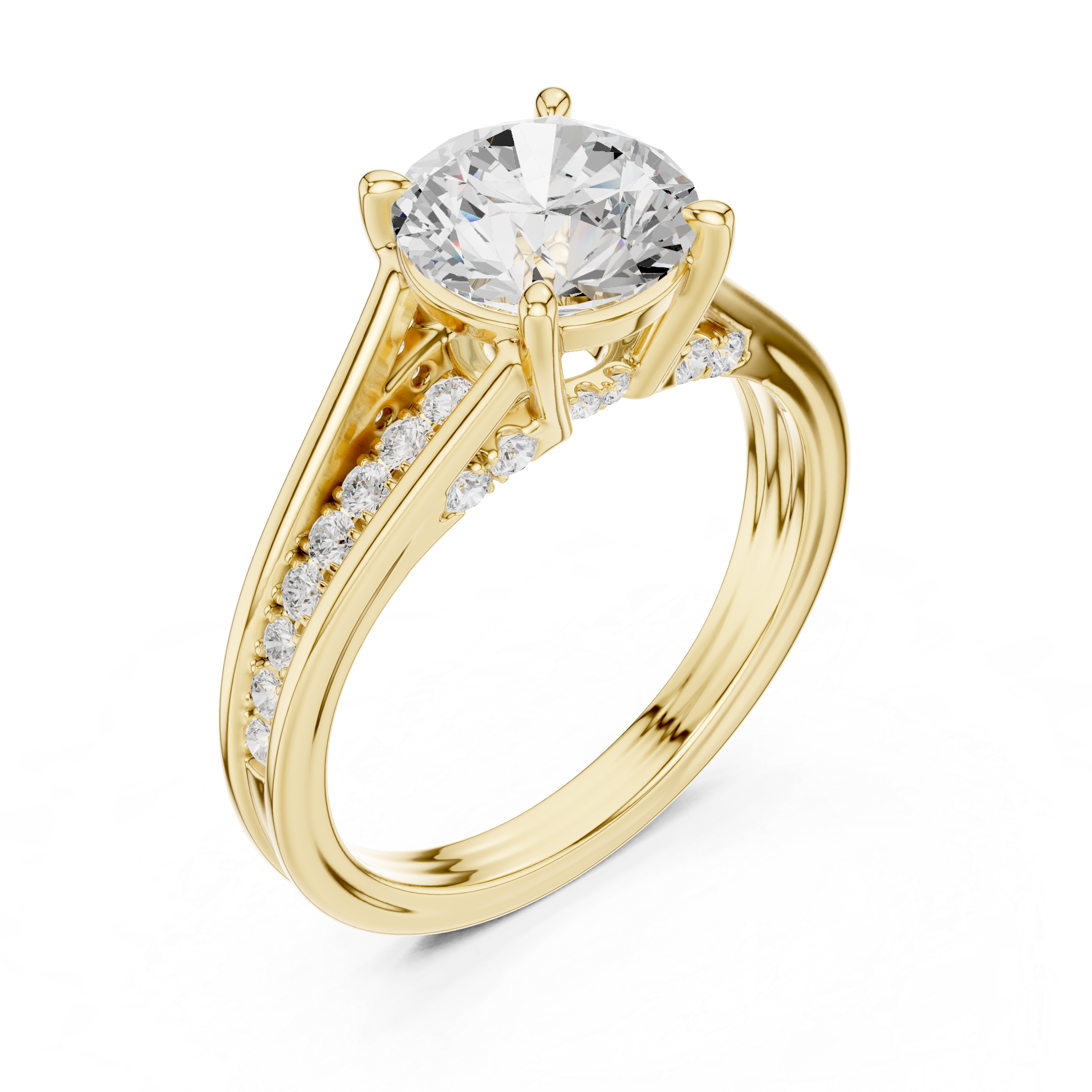 Round Brilliant Solitaire Engagement Ring with Hidden Pavé Split Shank